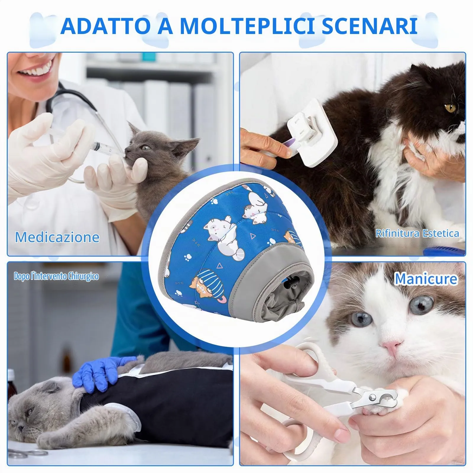 Vinuwu Collare Elisabettiano per Gatti e Cani, Recupero Postoperatorio, Blu, L - immagine 7