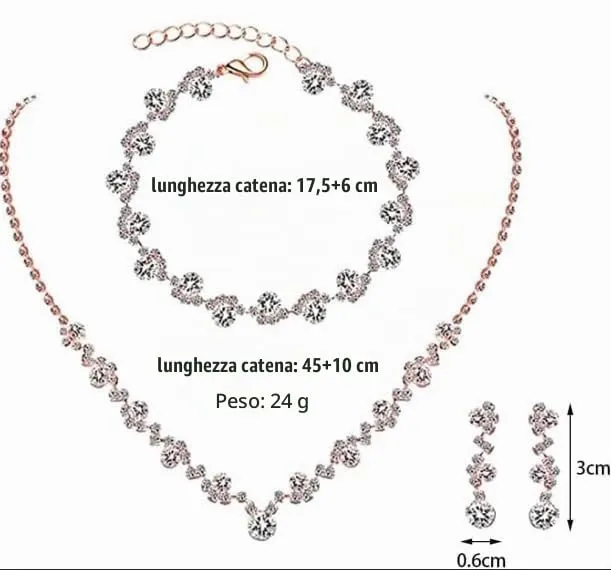 BWOOOWE Parure Gioielli Sposa con Collana Tennis, Bracciale Tennis e Orecchini Pendenti (Argento B) - immagine 2