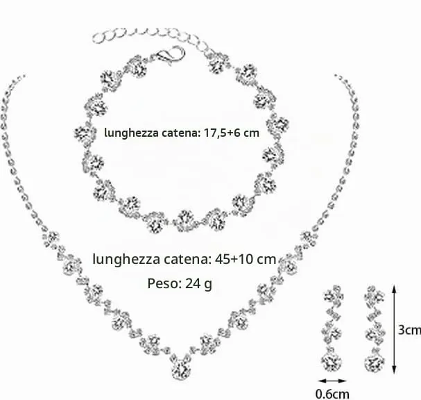 BWOOOWE Parure Gioielli Sposa Donna con Collana Tennis, Bracciale Tennis e Orecchini Pendenti - Argento A - immagine 2