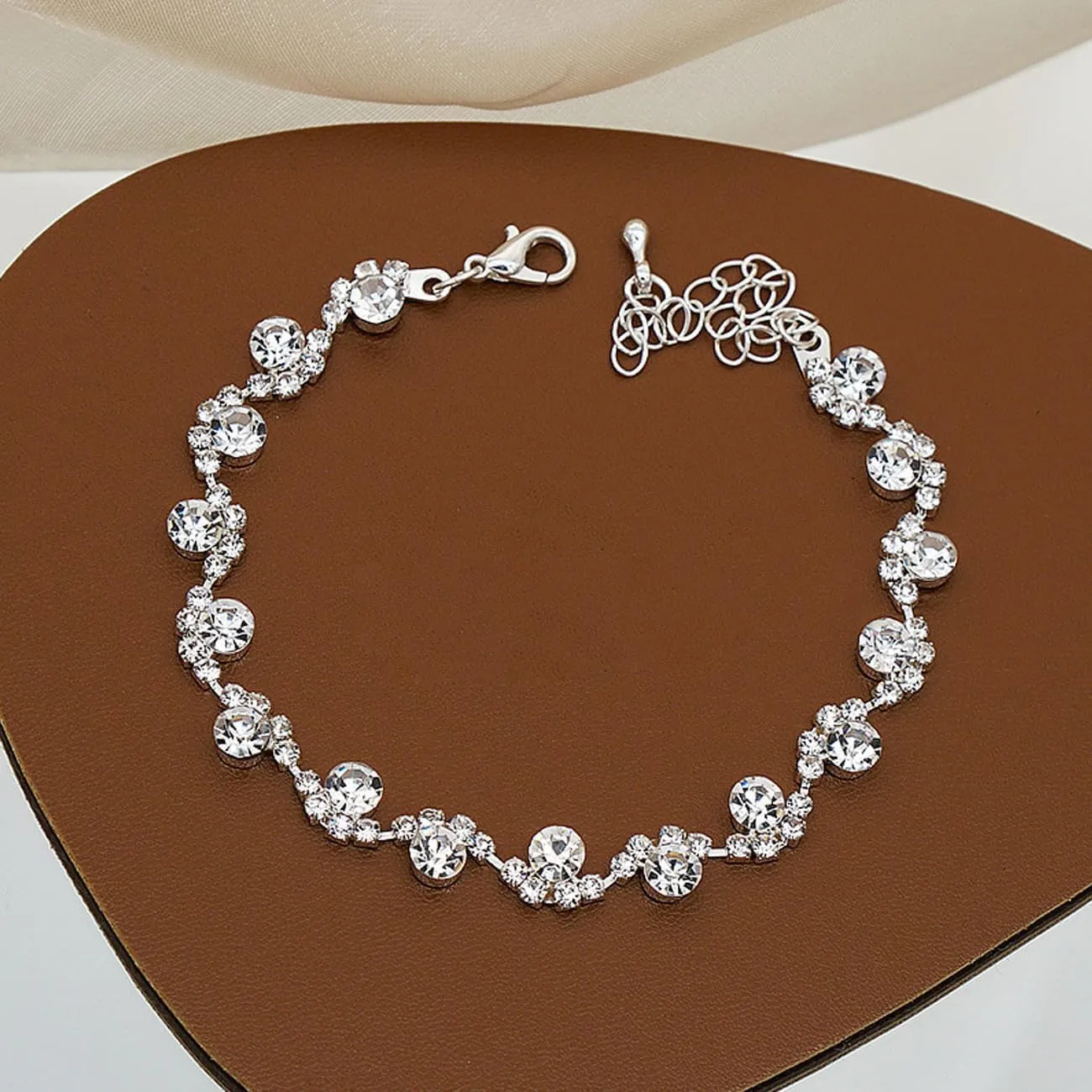 BWOOOWE Parure Gioielli Sposa Donna con Collana Tennis, Bracciale Tennis e Orecchini Pendenti - Argento A - immagine 4
