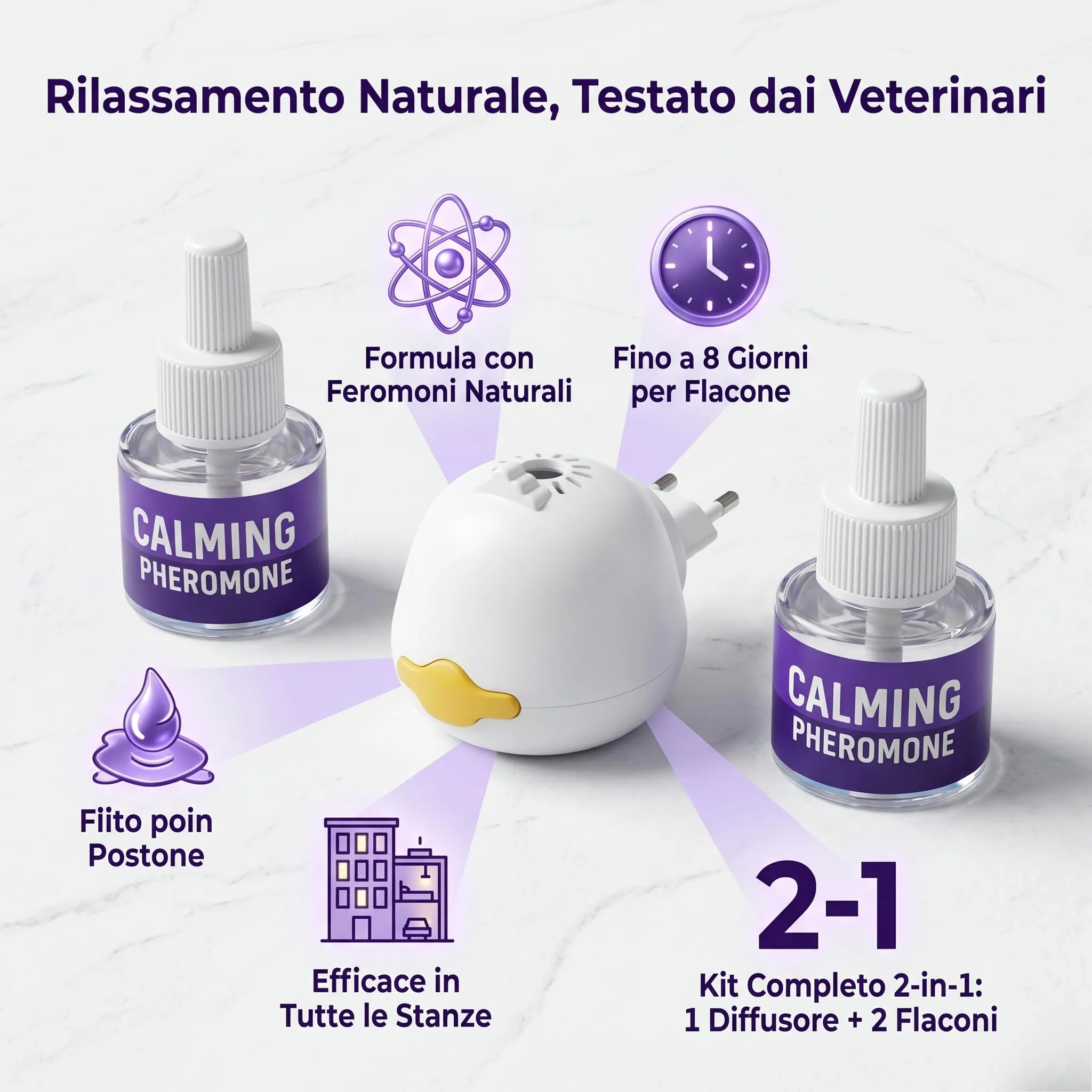 ELEMPURE Diffusore Feromoni per Gatti 2 in 1, 1 Diffusore + 2 Ricariche da 48 ml - immagine 2