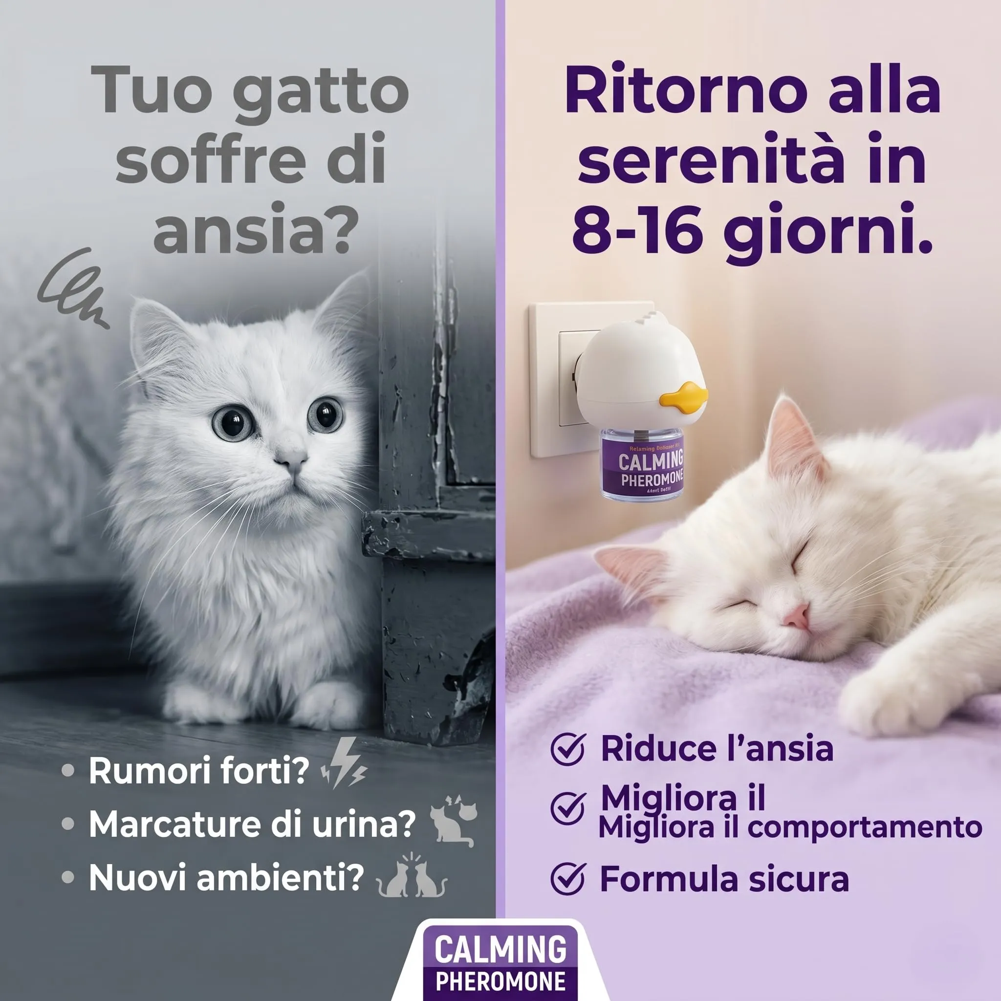 ELEMPURE Diffusore Feromoni per Gatti 2 in 1, 1 Diffusore + 2 Ricariche da 48 ml - immagine 3