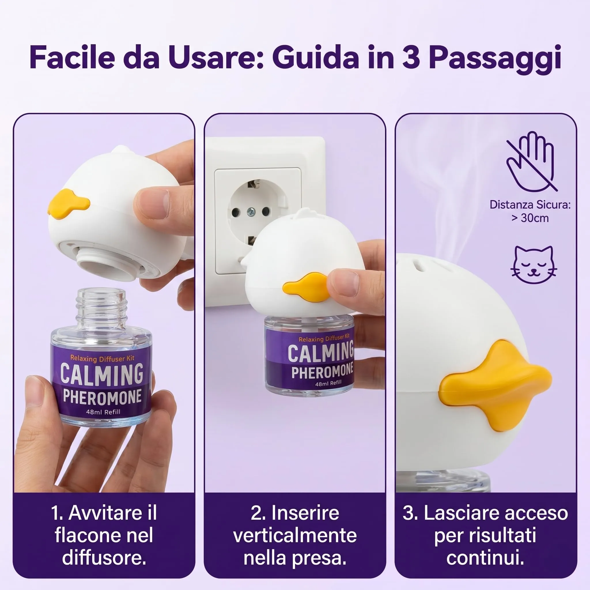 ELEMPURE Diffusore Feromoni per Gatti 2 in 1, 1 Diffusore + 2 Ricariche da 48 ml - immagine 5