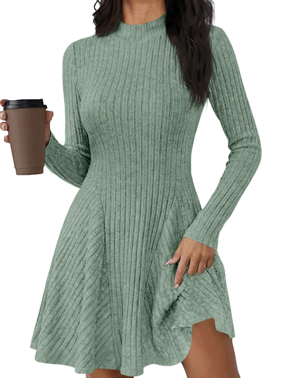 Saodimallsu Vestito in maglia da donna con mezza scollatura a costine - immagine 1