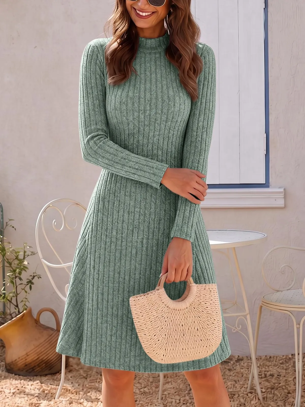 Saodimallsu Vestito in maglia da donna con mezza scollatura a costine - immagine 2