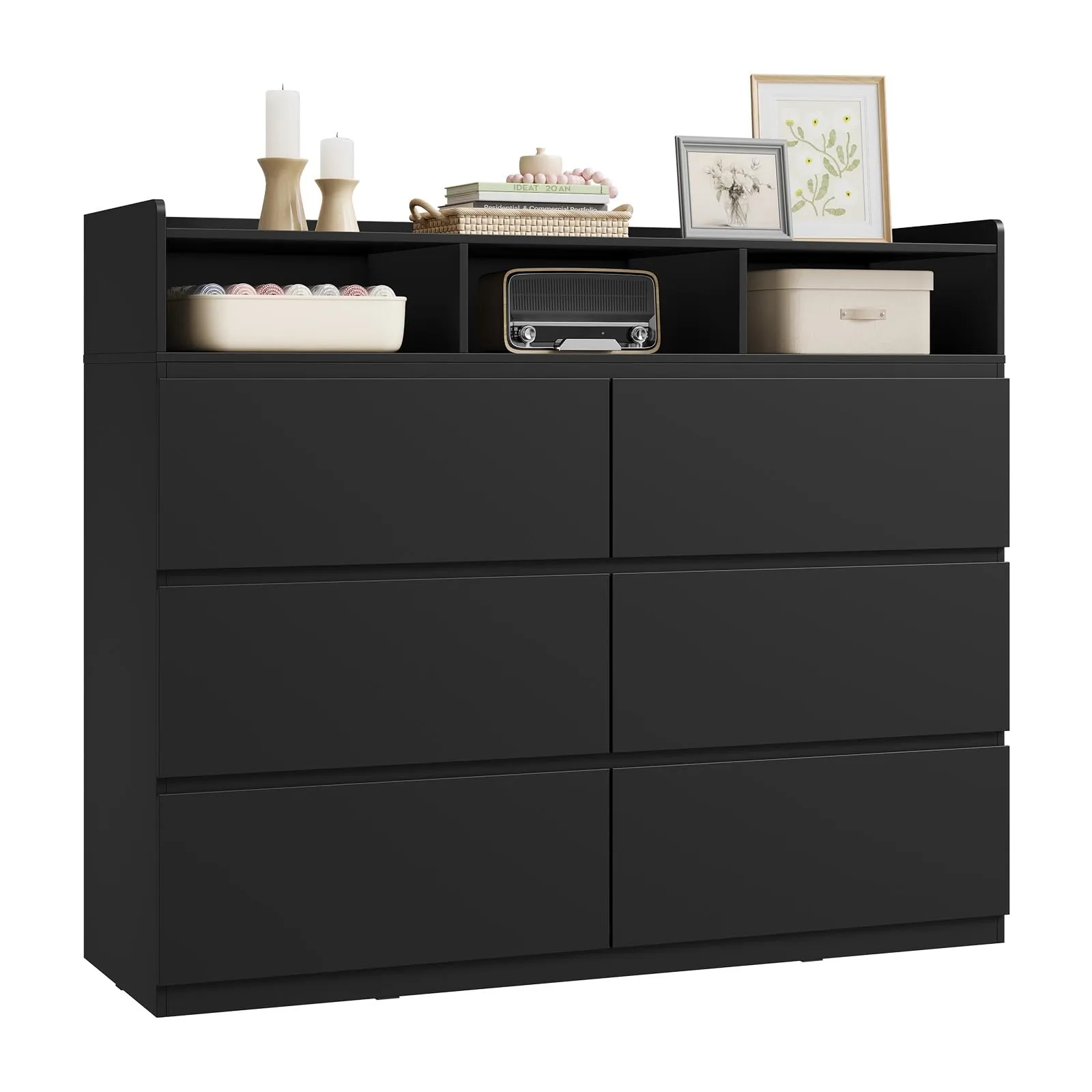 WOLTU Cassettiera con 6 Cassetti e 3 Scomparti Aperti, 120 x 40 x 100 cm, Nero - immagine 1