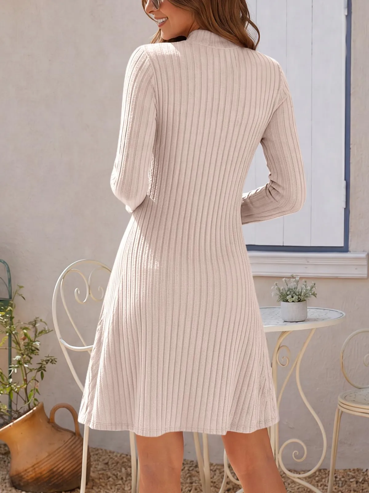 Saodimallsu Vestito in maglia da donna con mezza scollatura a costine - immagine 4