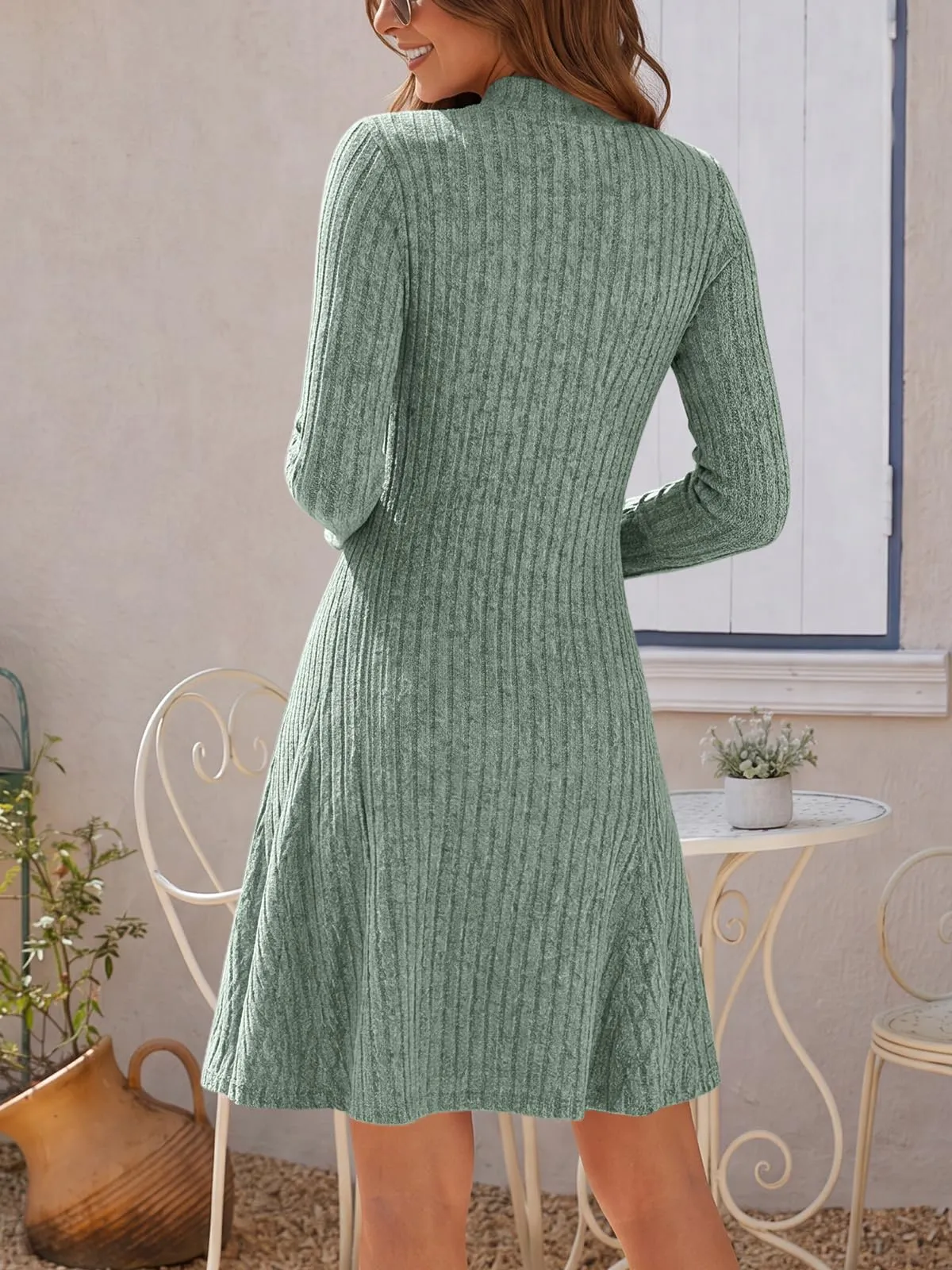 Saodimallsu Vestito in maglia da donna a costine, verde militare, S - immagine 4