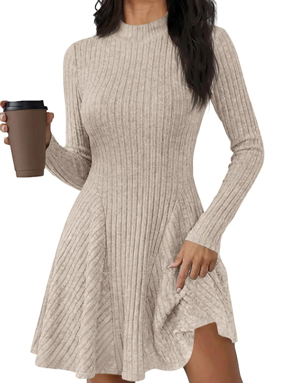 Saodimallsu Vestito in maglia da donna a costine con mezza scollatura - immagine 1