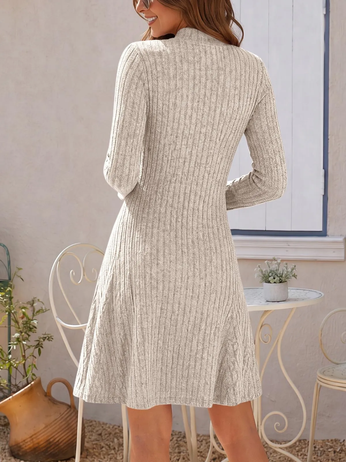 Saodimallsu Vestito in maglia da donna a costine con mezza scollatura - immagine 4