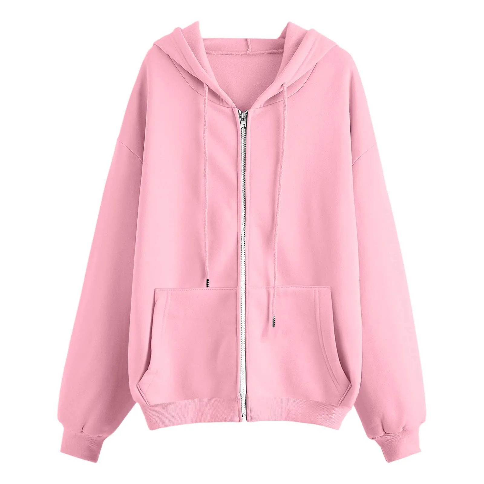 Generico Felpa Donna con Cappuccio e Zip, Giacca Sportiva in Cotone, Tinta Unita, XL, Rosso - immagine 4