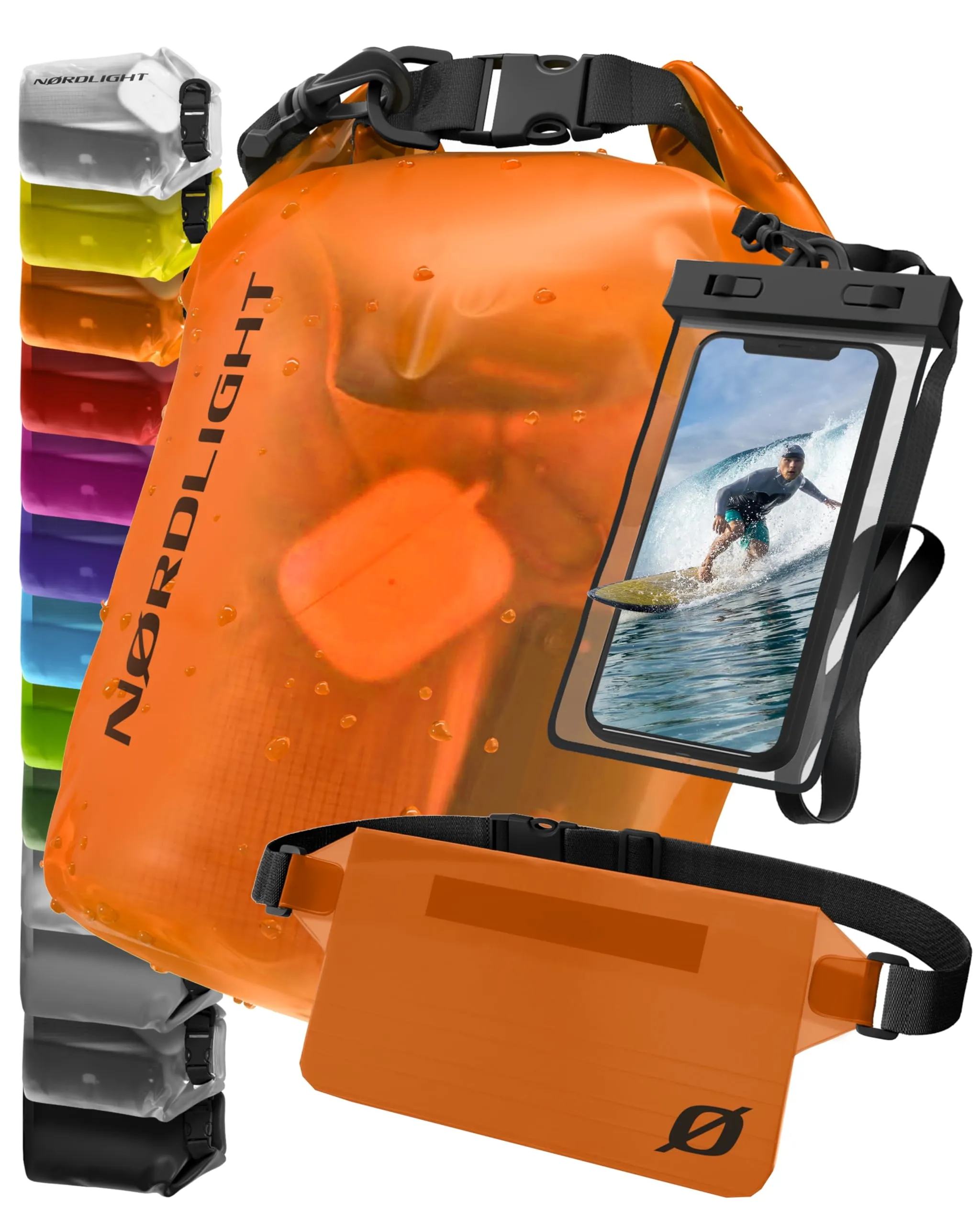 Nordlight Dry Bag Set con Custodia per Cellulare e Marsupio (20L, Arancione) - immagine 1