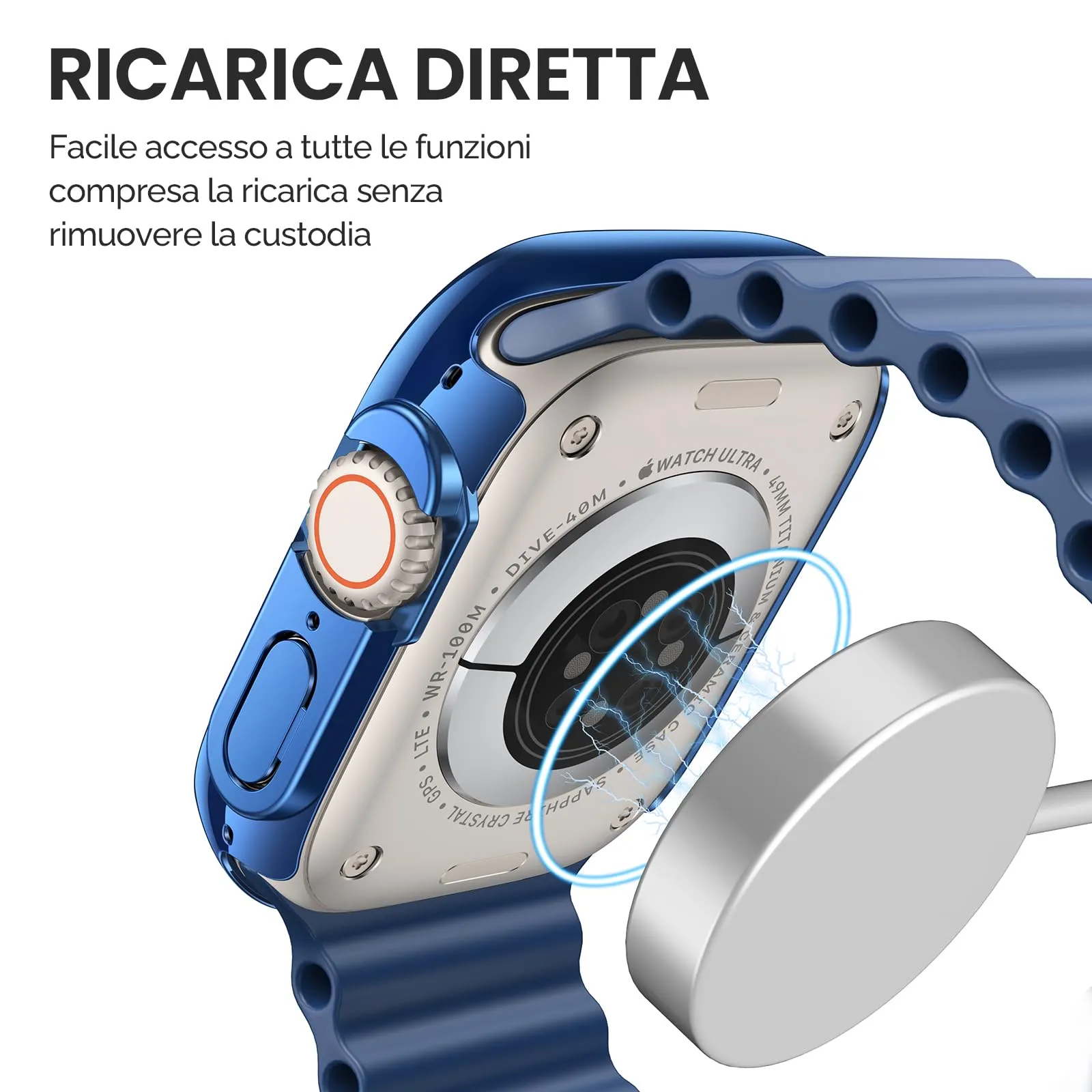 Misxi Cover PC con Vetro Temperato per Apple Watch Ultra 4/3/2/1 49mm, 2 Pezzi (1 Blu + 1 Trasparente) - immagine 5