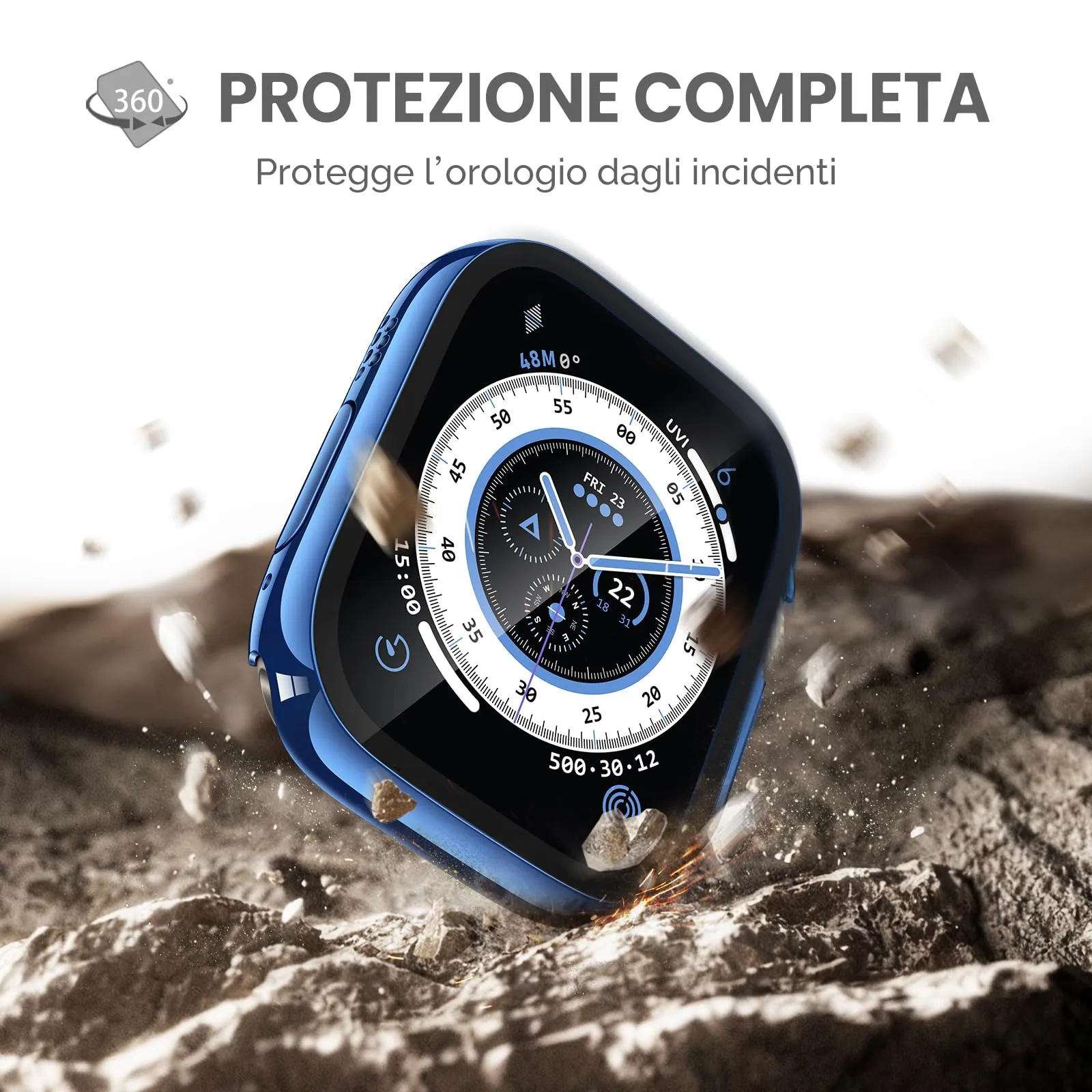 Misxi Cover PC con Vetro Temperato per Apple Watch Ultra 4/3/2/1 49mm, 2 Pezzi (1 Blu + 1 Trasparente) - immagine 6