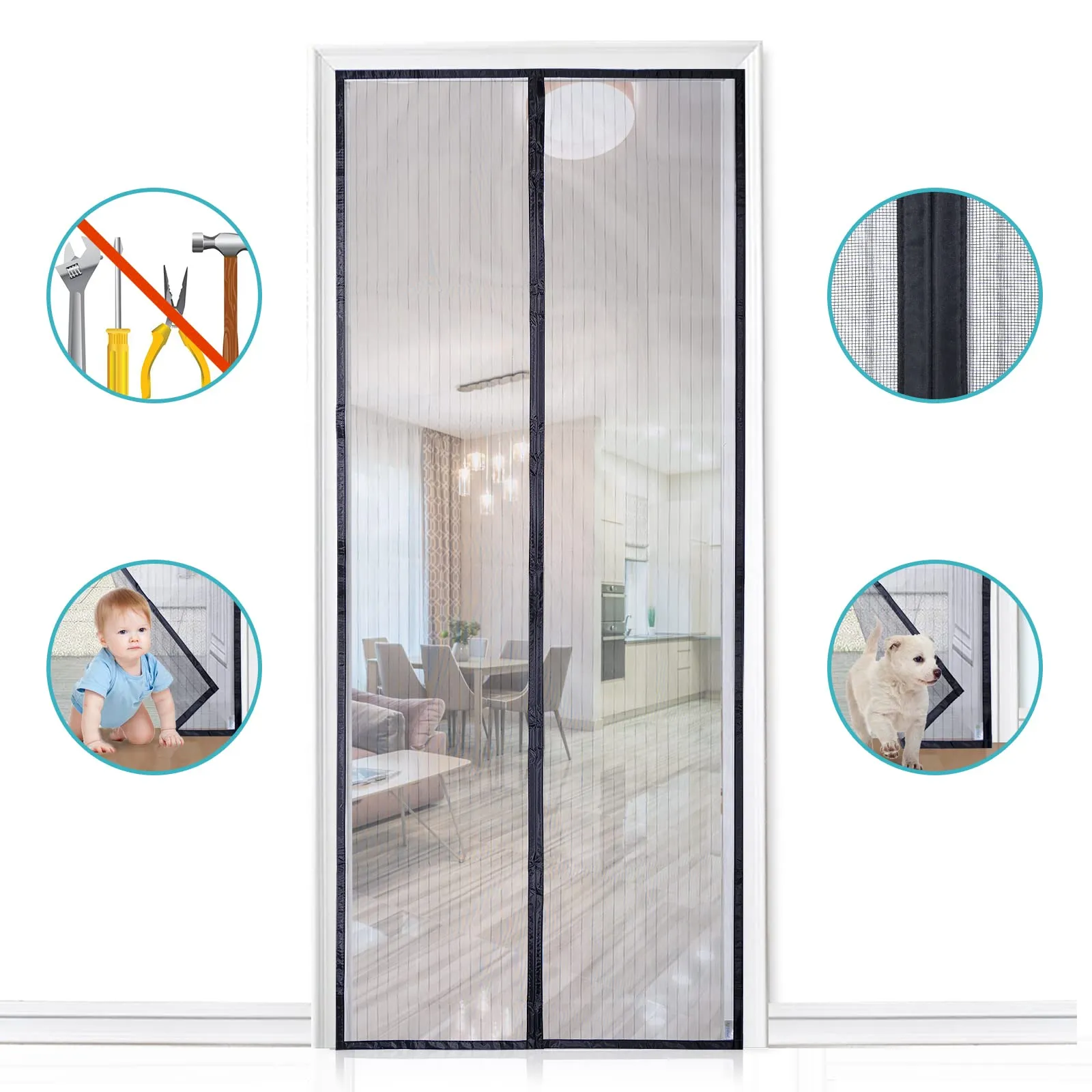 Apalus Zanzariera Magnetica per Porte, 90x240 cm, Nero - immagine 3