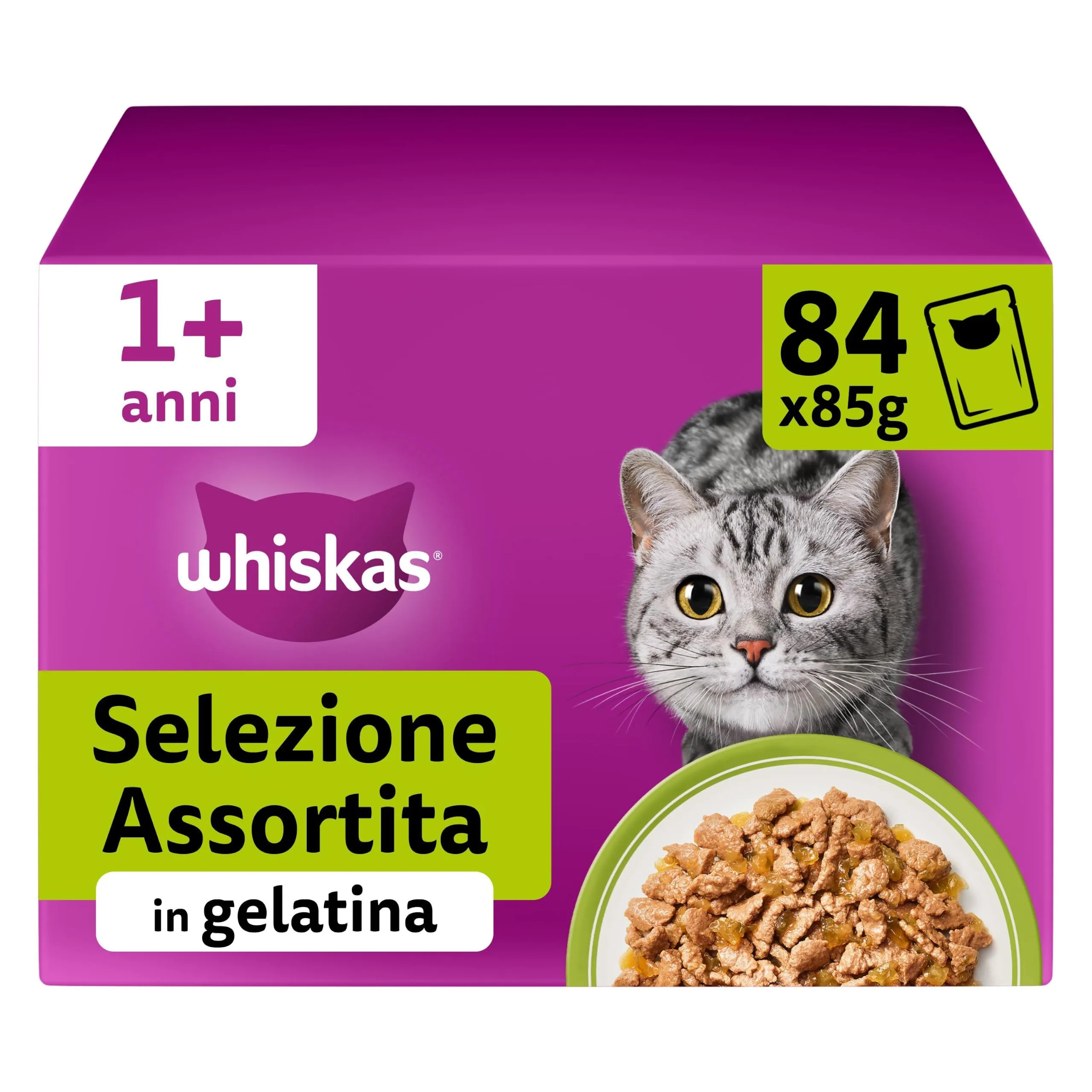 Whiskas Cibo Umido per Gatti Adulti in Gelatina, Selezione Assortita, 84 Bustine da 85 g - immagine 1