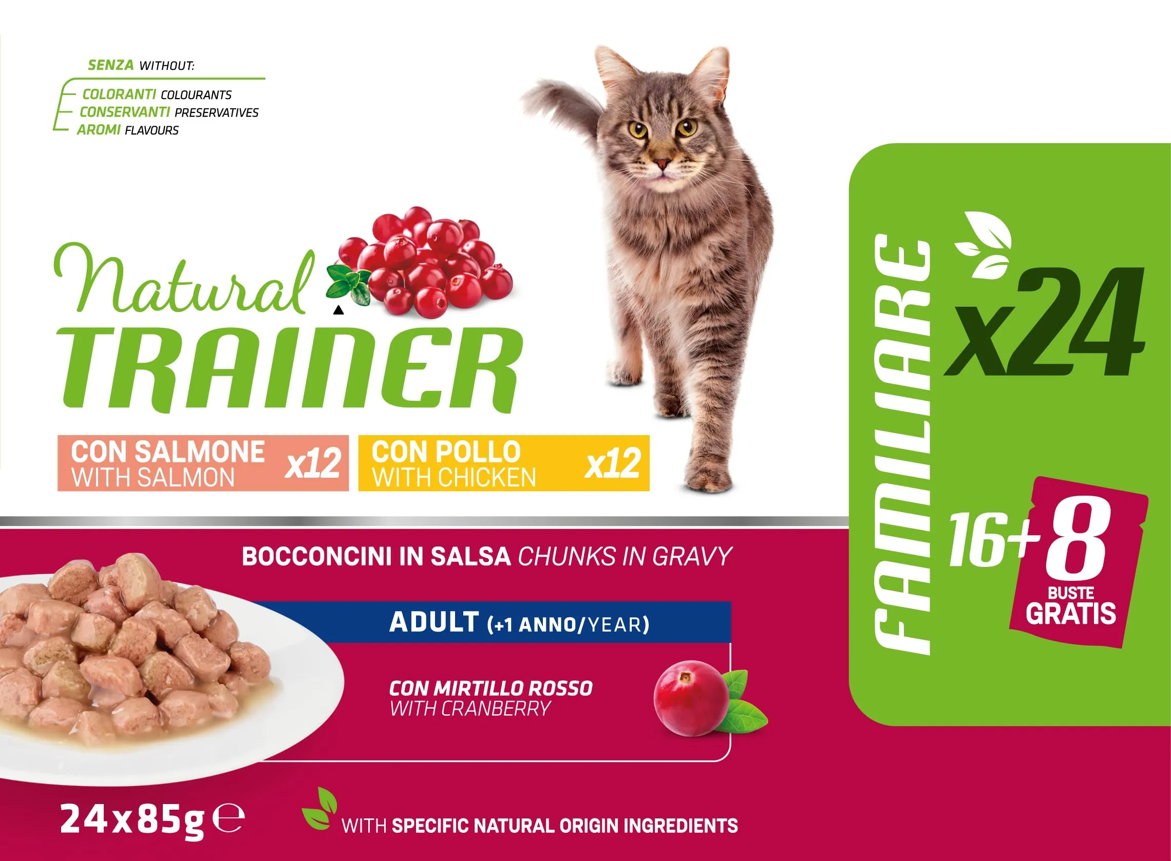 Trainer Natural Cibo Umido per Gatti Adulti Multipack Pollo & Salmone 24 x 85 g - immagine 2