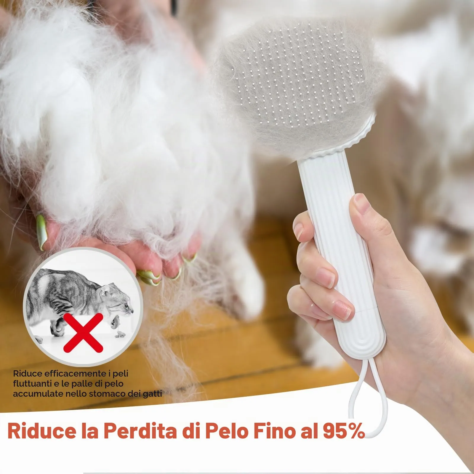 ACE2ACE Spazzola Autopulente per Gatti e Cani, Pelo Lungo e Corto, Orange - immagine 2