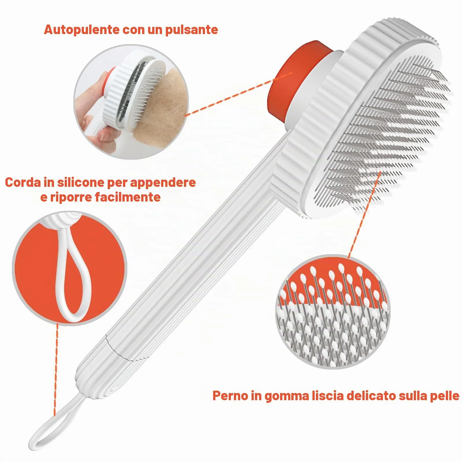 ACE2ACE Spazzola Autopulente per Gatti e Cani, Pelo Lungo e Corto, Orange - immagine 6