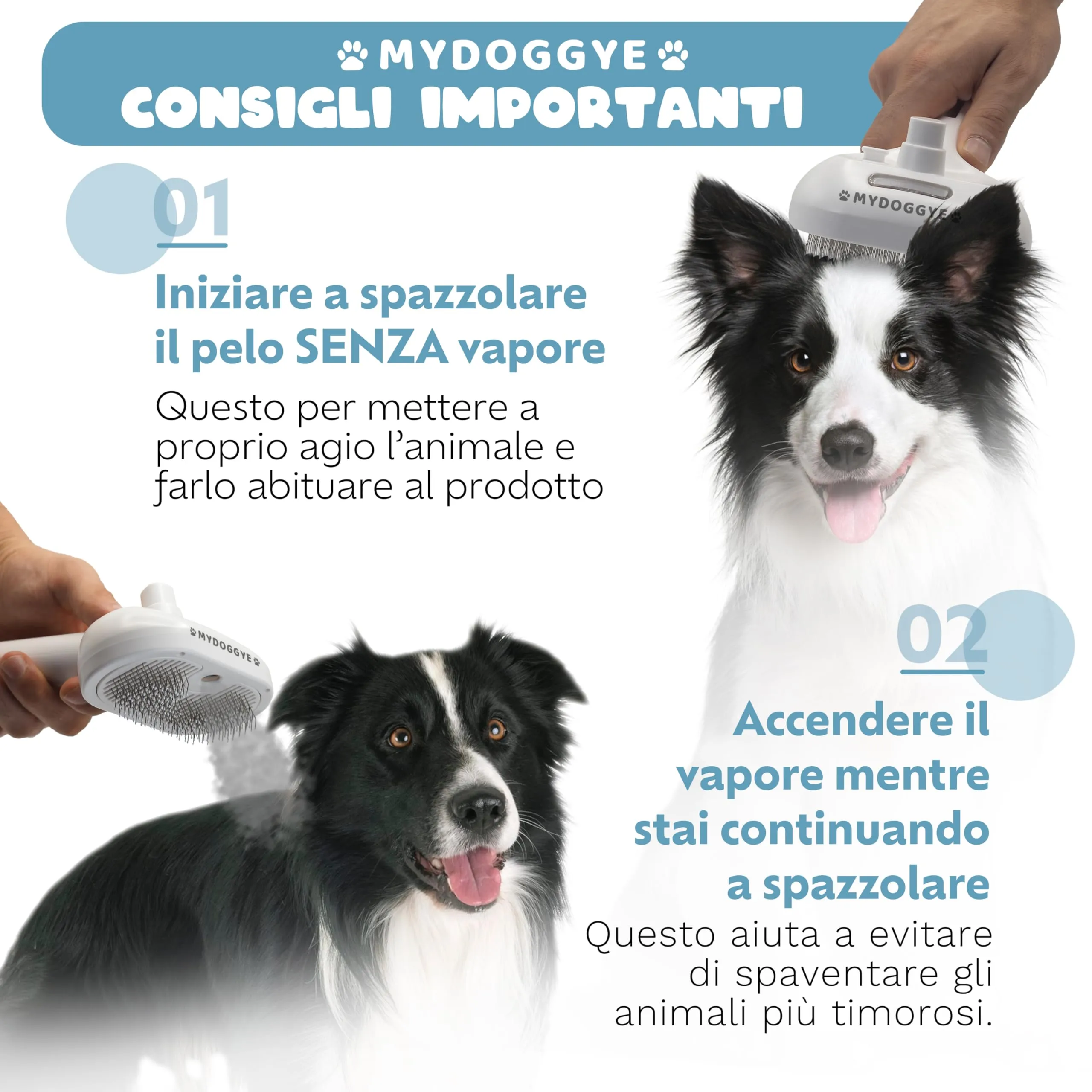 MYDOGGYE Spazzola a Vapore 3in1 per Cani e Gatti, Pelo Lungo e Corto, Ricaricabile USB - immagine 2