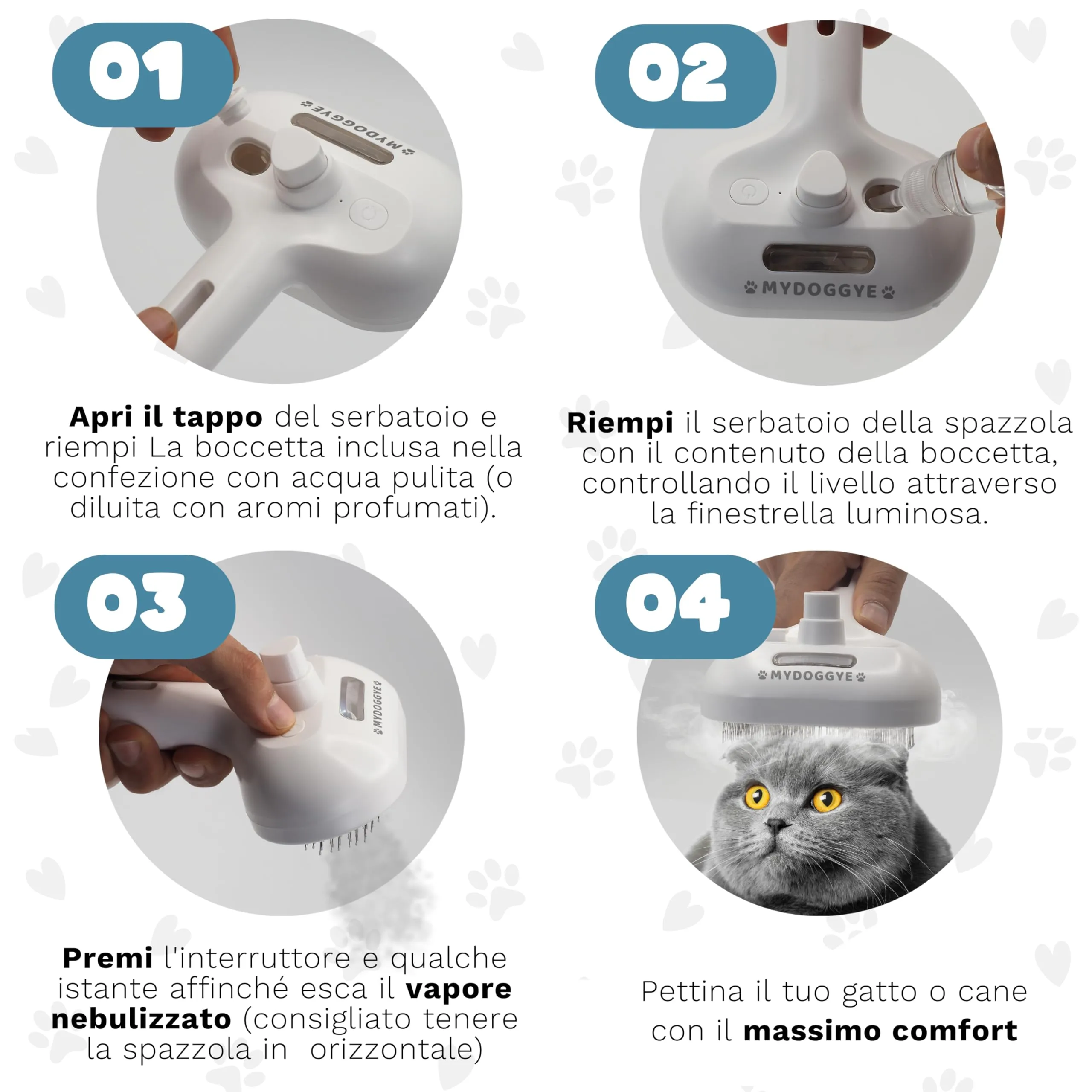 MYDOGGYE Spazzola a Vapore 3in1 per Cani e Gatti, Pelo Lungo e Corto, Ricaricabile USB - immagine 4