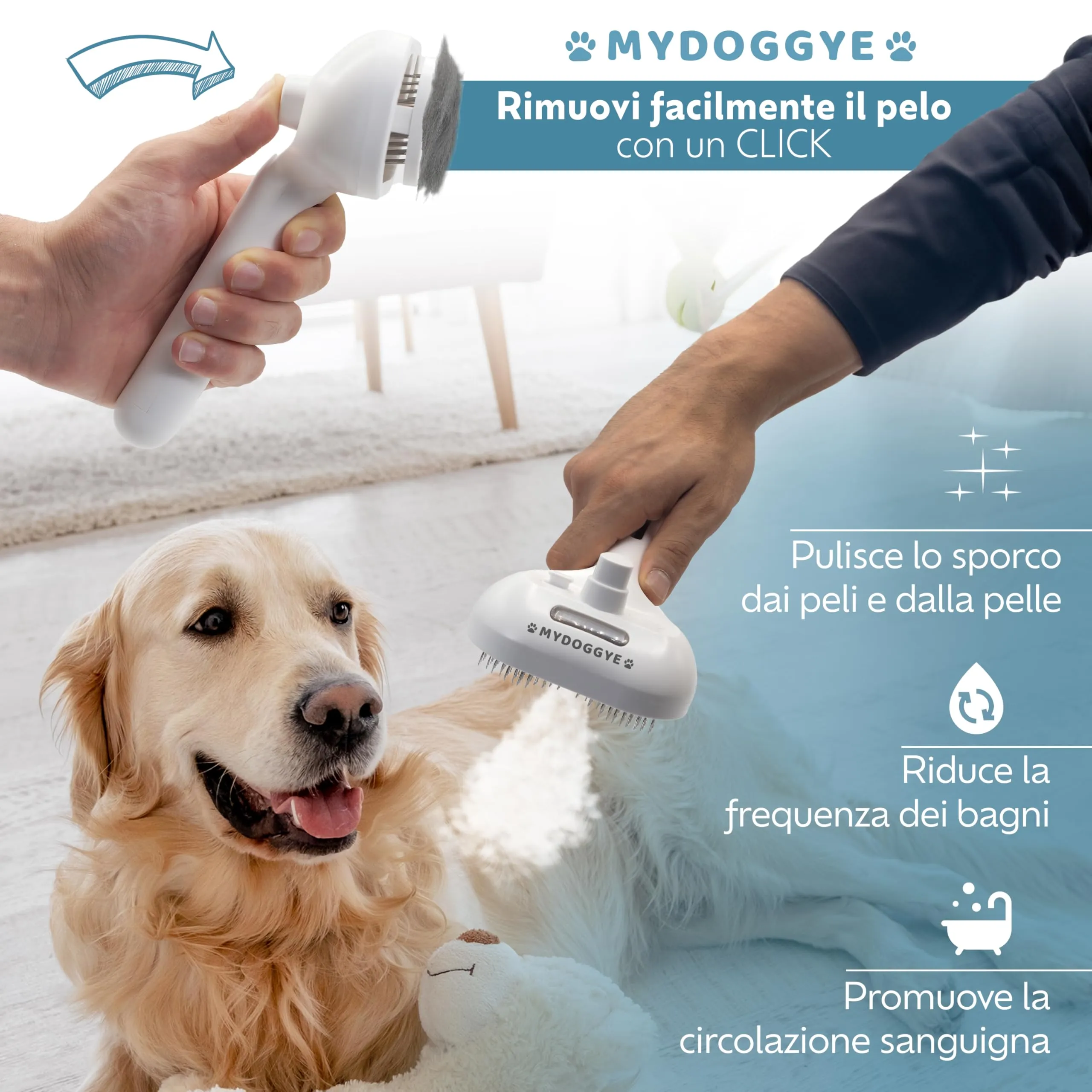 MYDOGGYE Spazzola a Vapore 3in1 per Cani e Gatti, Pelo Lungo e Corto, Ricaricabile USB - immagine 7