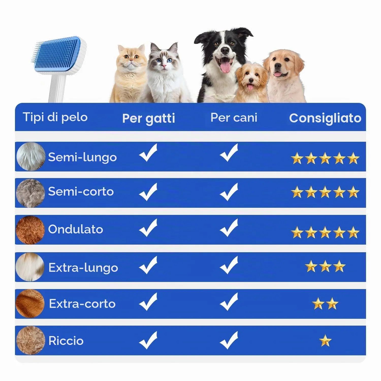 ACE2ACE Spazzola Autopulente per Cani e Gatti Pelo Lungo e Corto, Azzurro - immagine 5