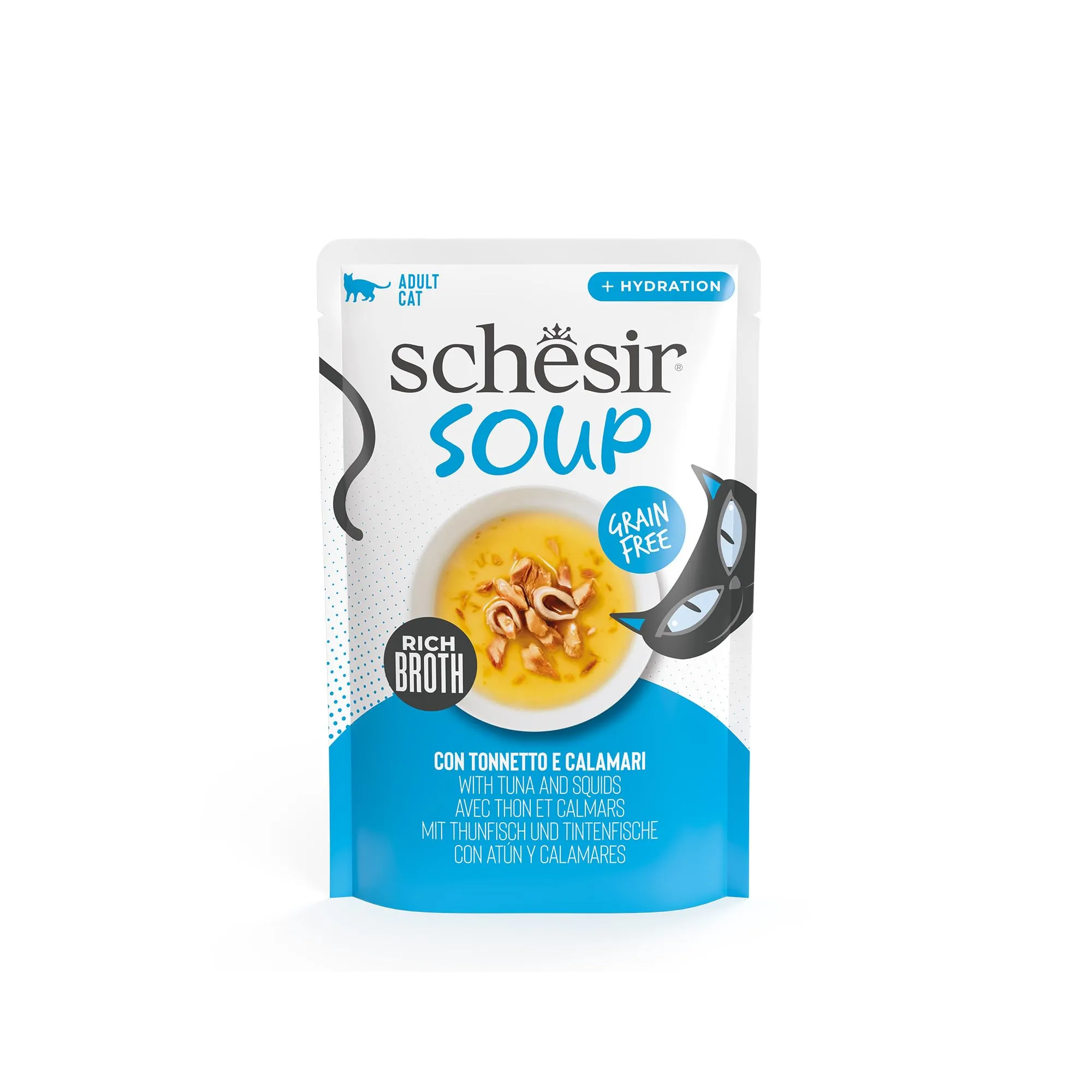 Schesir Zuppa con Filetti di Tonno e Calamari, Cibo Umido Complementare per Gatti, 12 x 40g - immagine 1