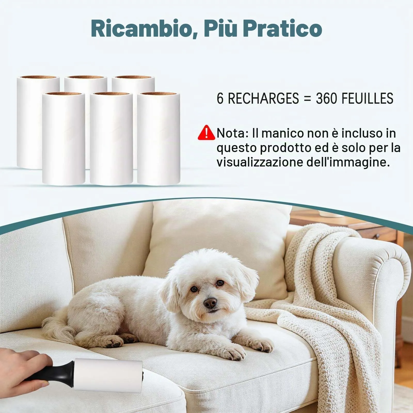 Oderra Rullo Levapelucchi Autoadesivo con 6 Rotoli - immagine 3