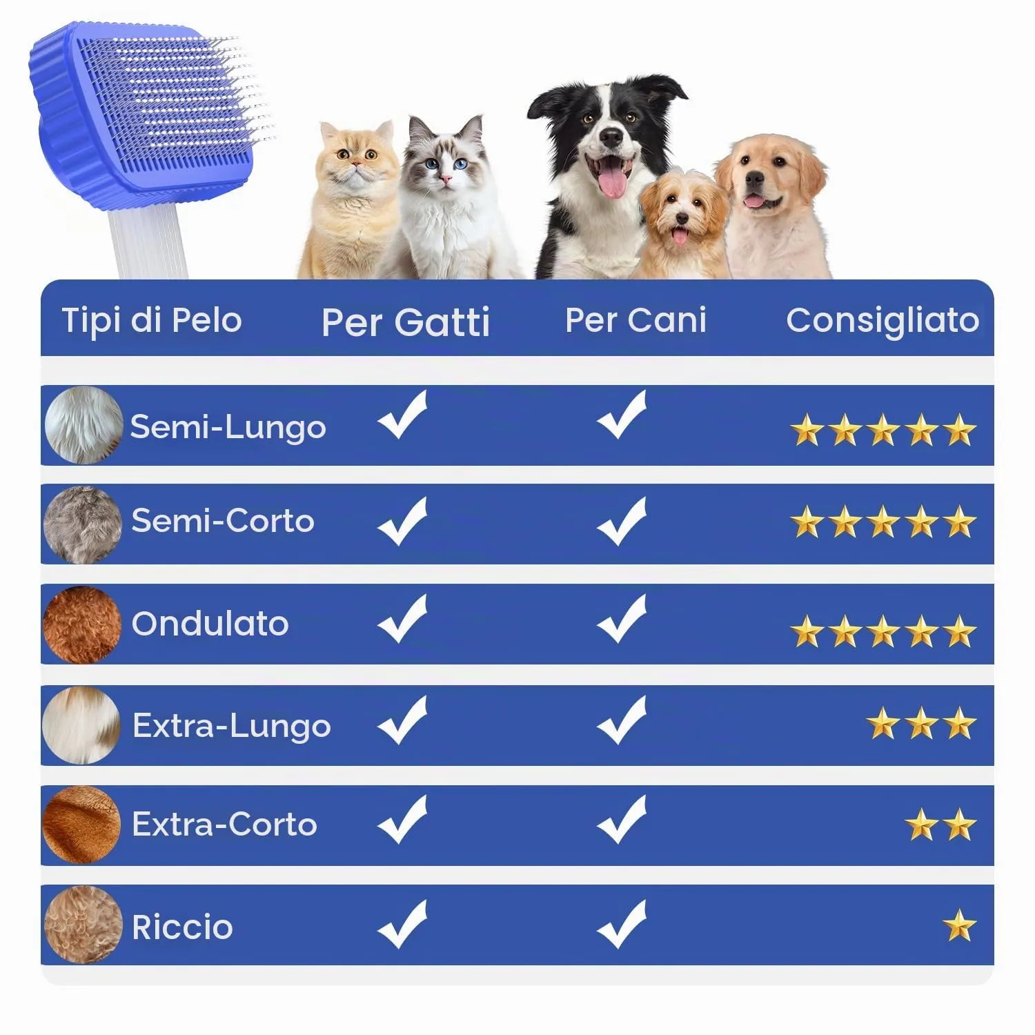 ACE2ACE Spazzola Autopulente per Gatti e Cani a Pelo Lungo, Zaffiro - immagine 5