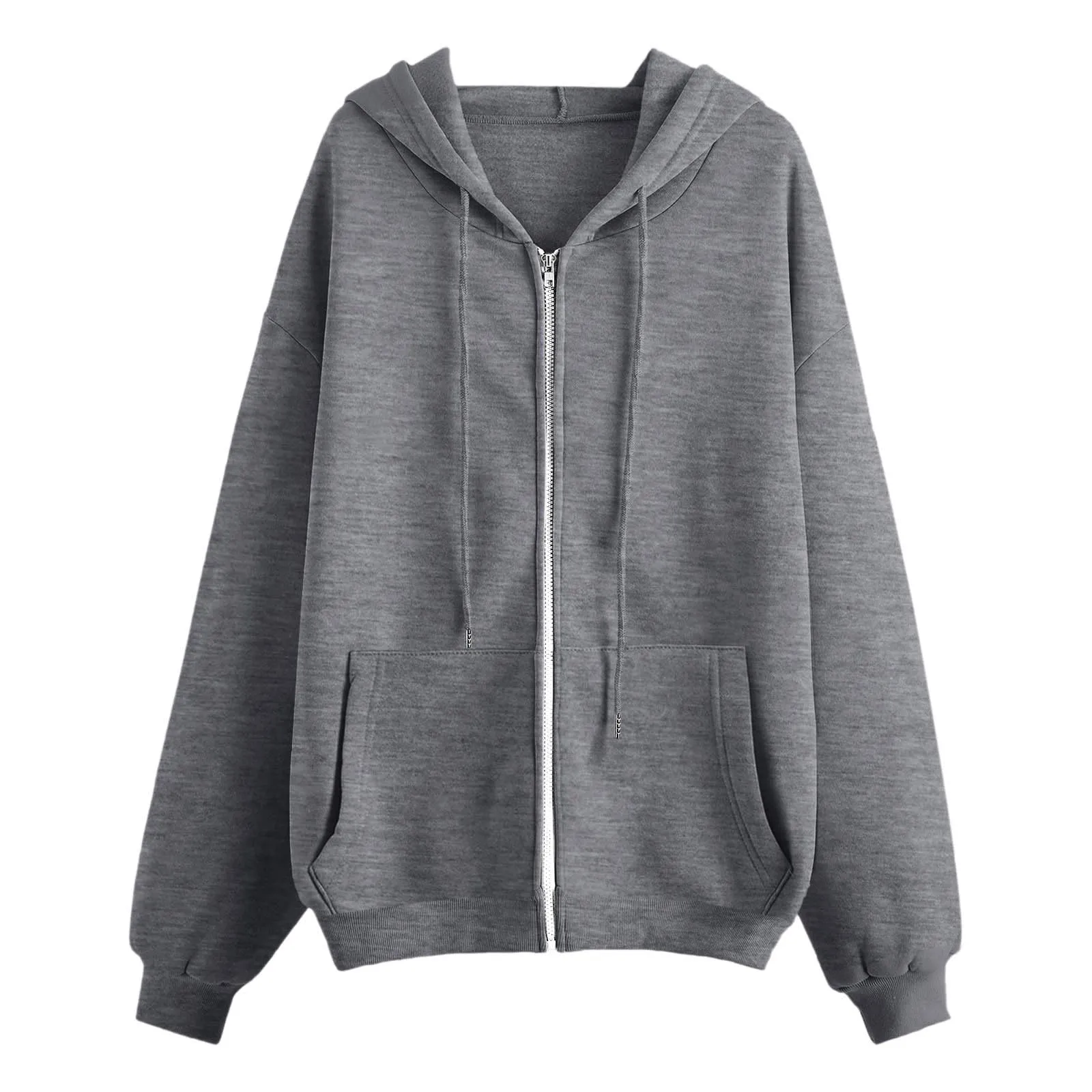 Generico Felpa Donna con Cappuccio e Zip, Giacca Sportiva in Cotone, Manica Lunga, Grigio, L - immagine 4