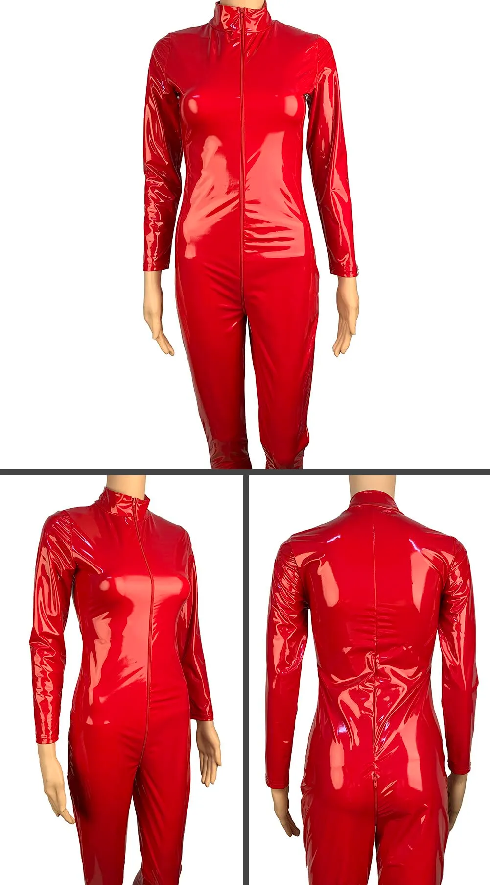 AIEOE Tuta da ballo da donna stile metallizzato Unitard Clubwear, Rosso - immagine 6