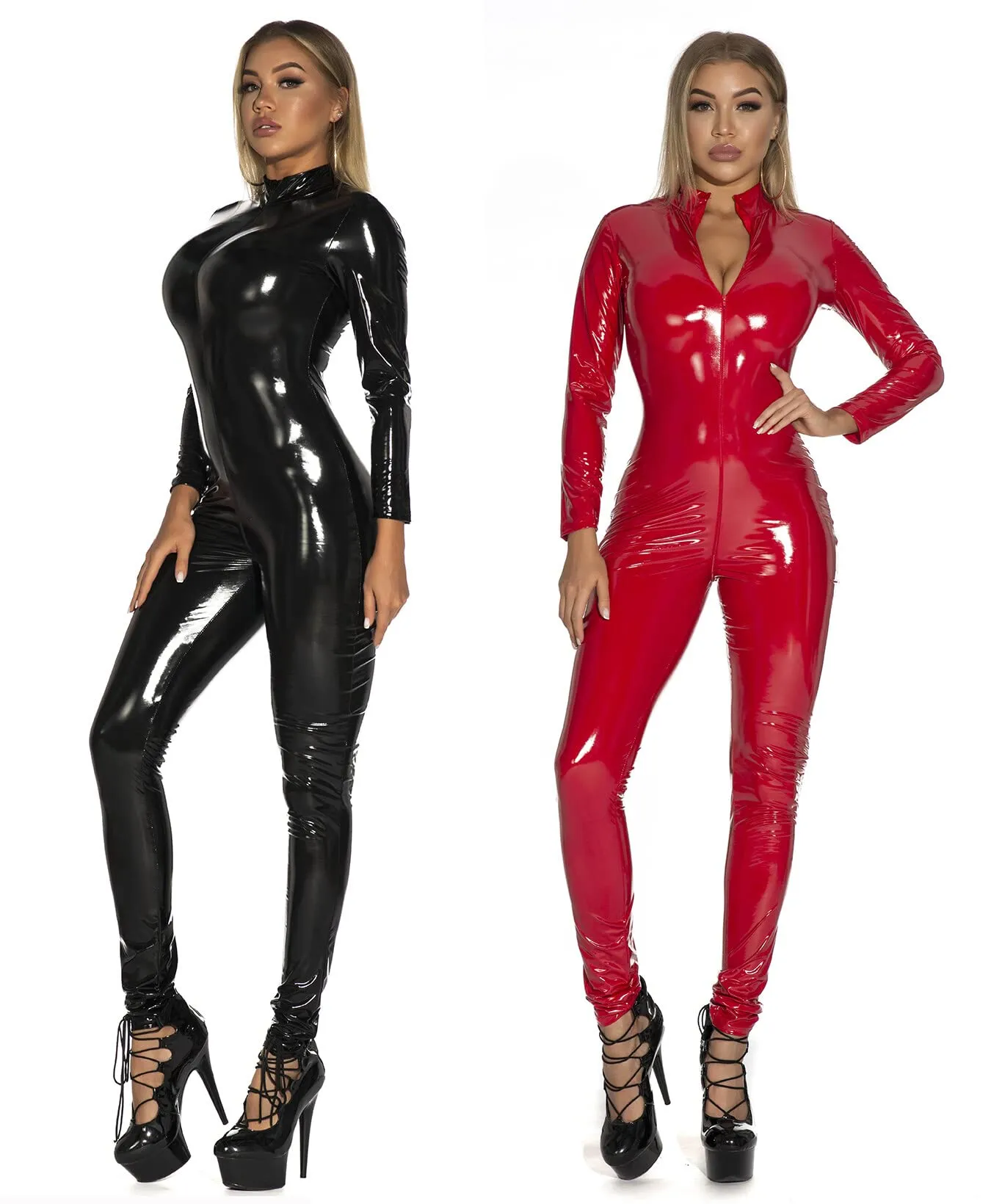 AIEOE Tuta da ballo da donna stile metallizzato Unitard Clubwear, Rosso - immagine 7