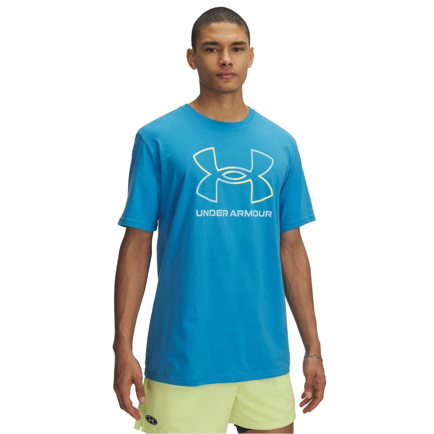 Under Armour UA Foundation Top Manica Corta da Uomo, Blu Etere/Giallo Sonico/Stream, S - immagine 2