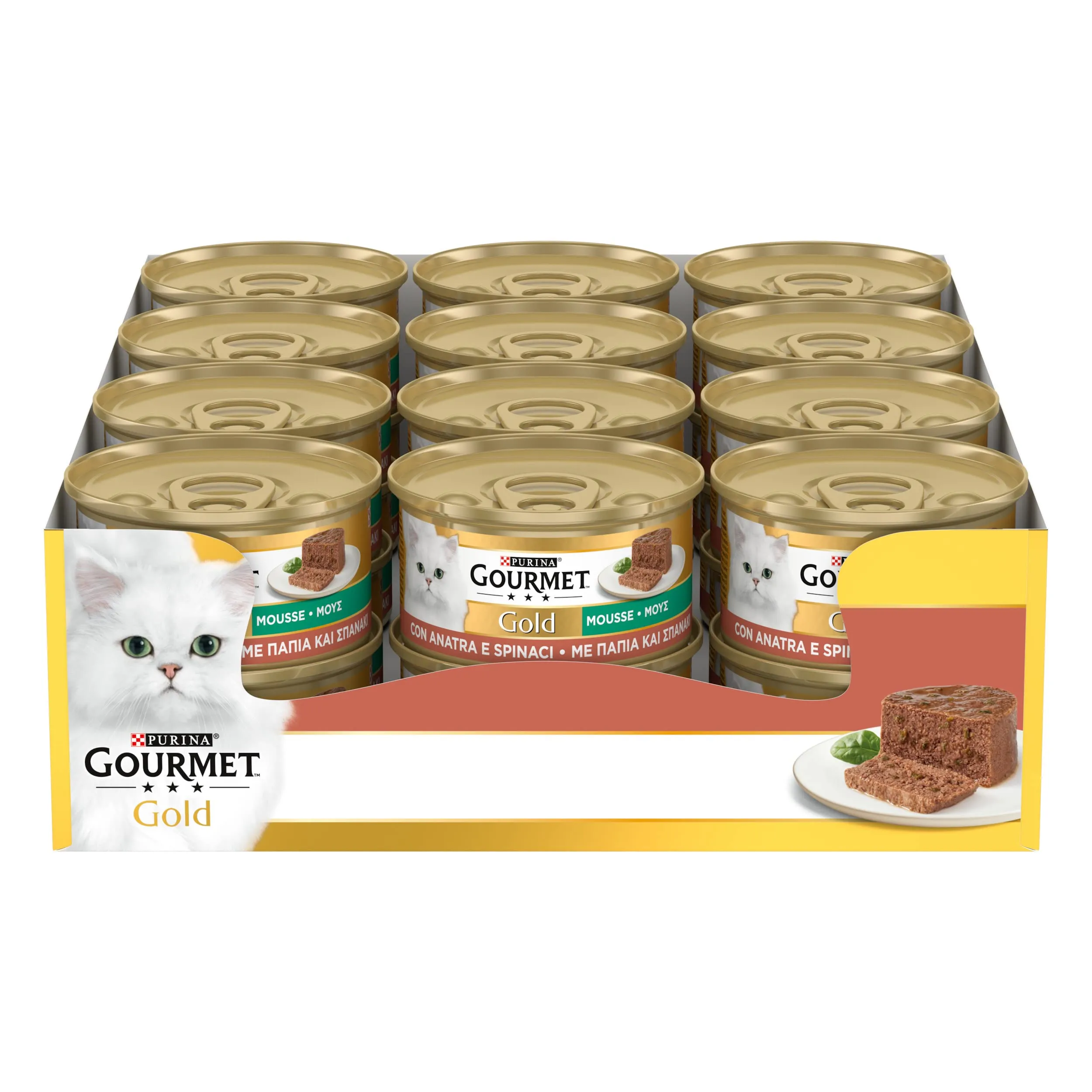 Gourmet Gold Cibo Umido per Gatti Adulti Mousse con Anatra e Spinaci, 24 Lattine da 85g - immagine 1