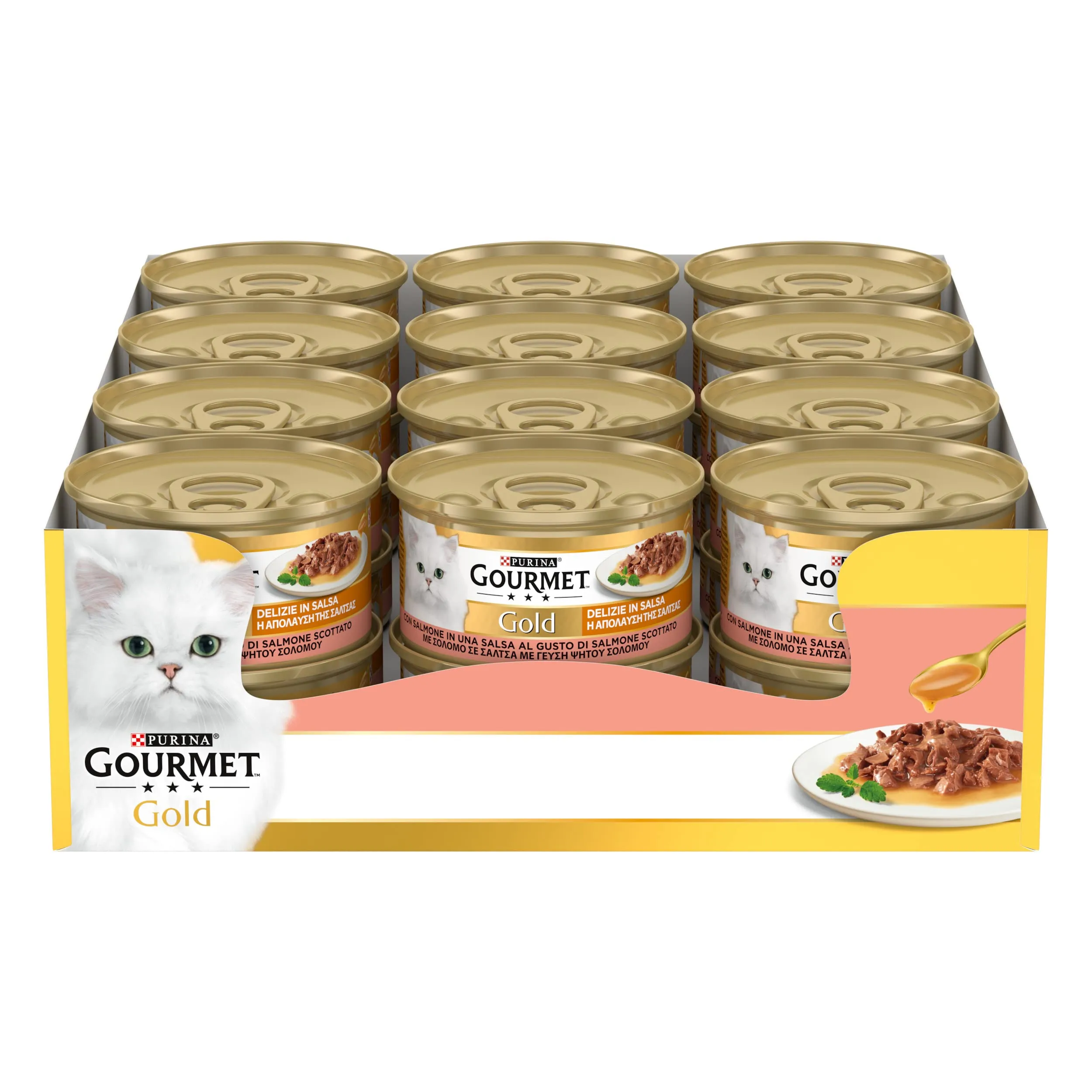 Gourmet Gold Delizie in Salsa Cibo Umido per Gatti Adulti Filettini con Salmone, 24 Lattine da 85g - immagine 1