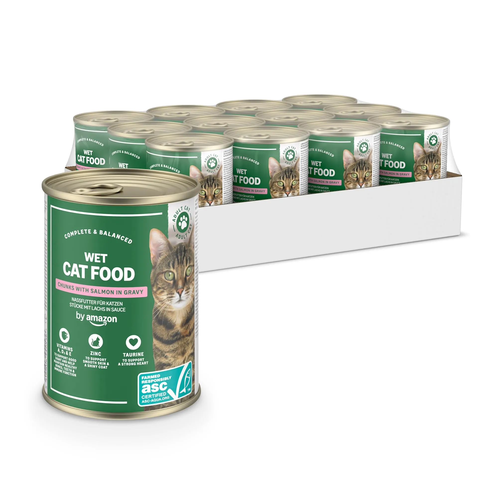 by Amazon Cibo umido per gatti, bocconcini di salmone ASC in salsa, 12 x 415 g - immagine 1