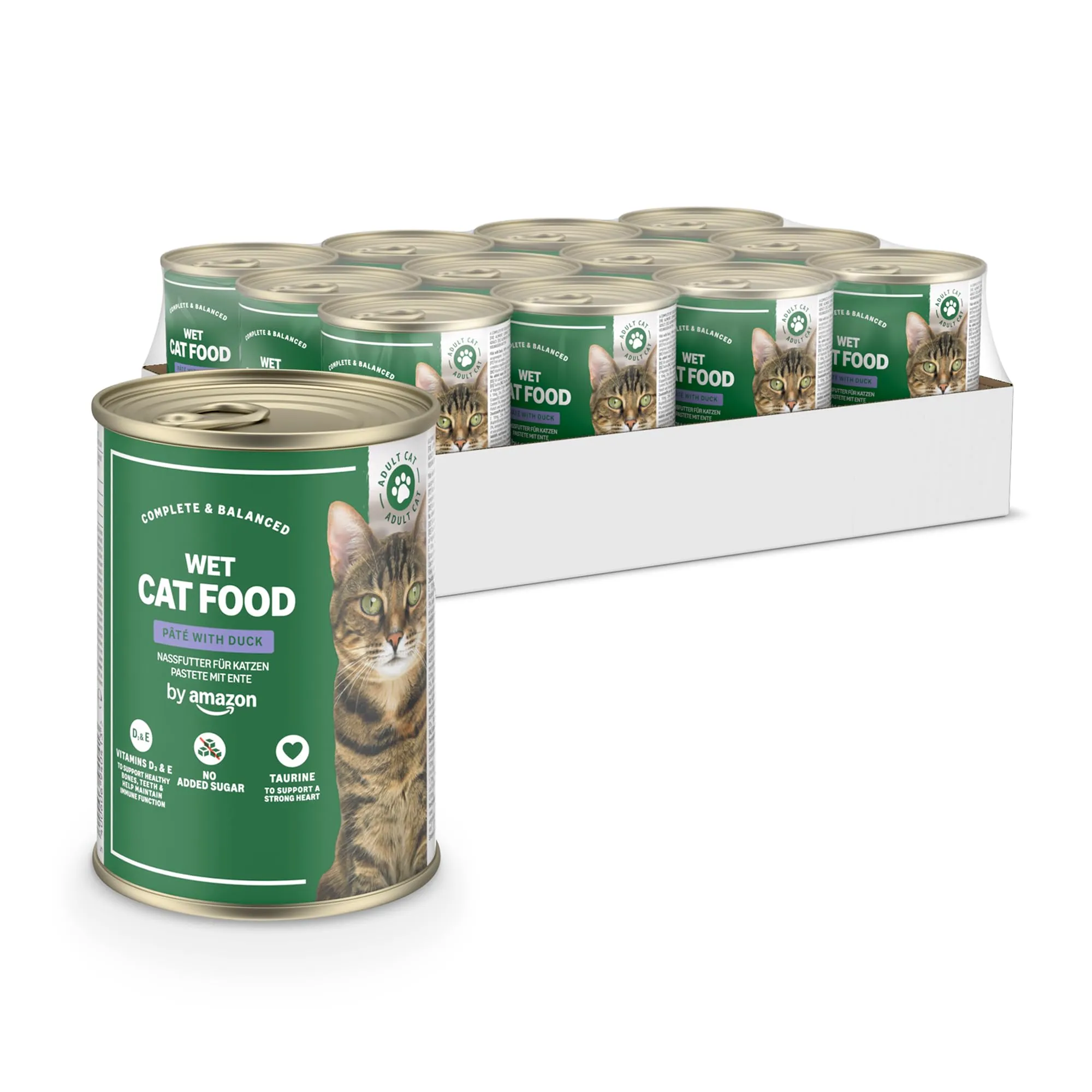 by Amazon Cibo umido per gatti senza cereali, paté di anatra, 12 x 400 g - immagine 1
