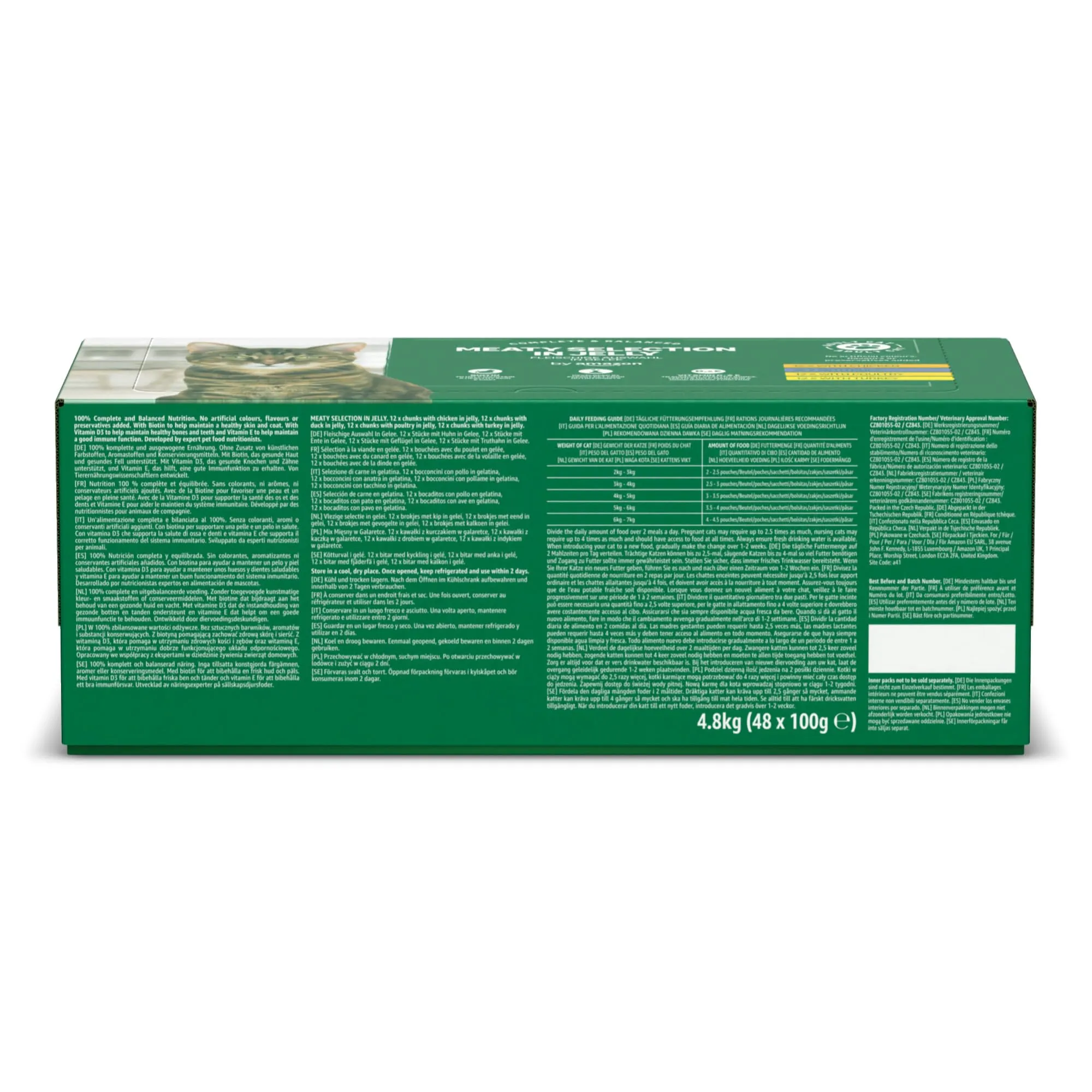 by Amazon Alimento completo senza cereali per gatti adulti, selezione di carni in gelatina, 4,8 kg (48 x 100 g) - immagine 7