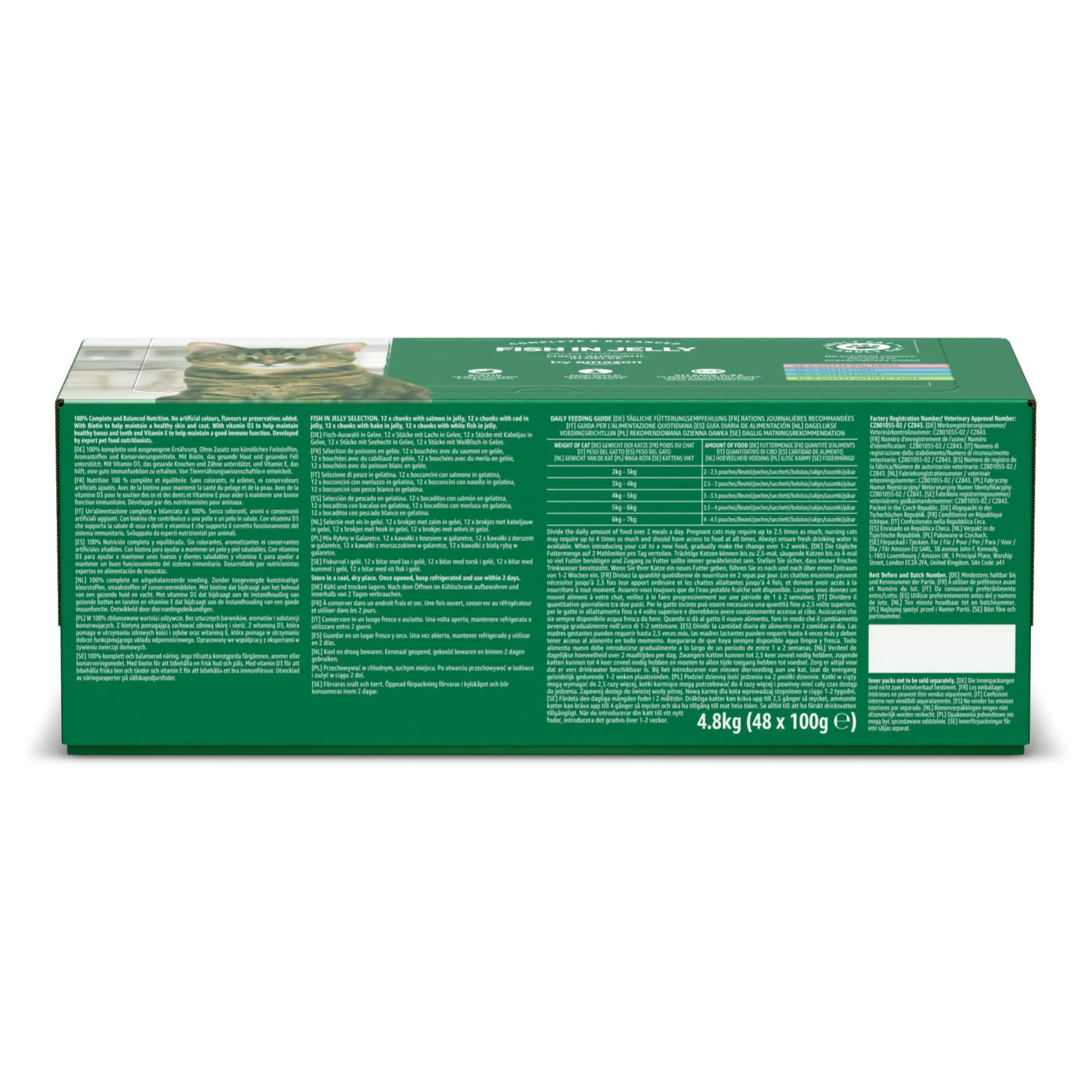 by Amazon Alimento completo senza cereali per gatti adulti, selezione di pesci in gelatina, 4,8 kg (48 x 100 g) - immagine 7