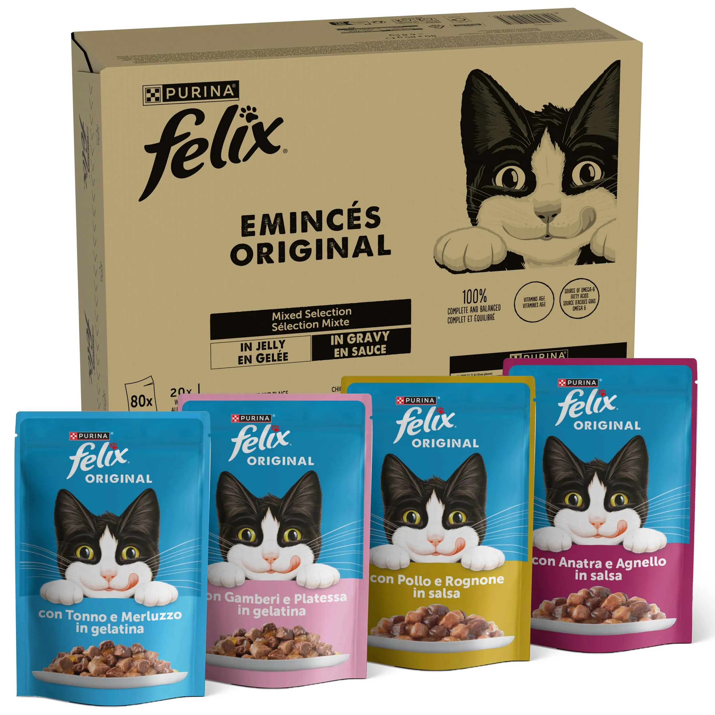 Felix Original Cibo Umido per Gatti Adulti, 80 Bustine da 85g - immagine 1
