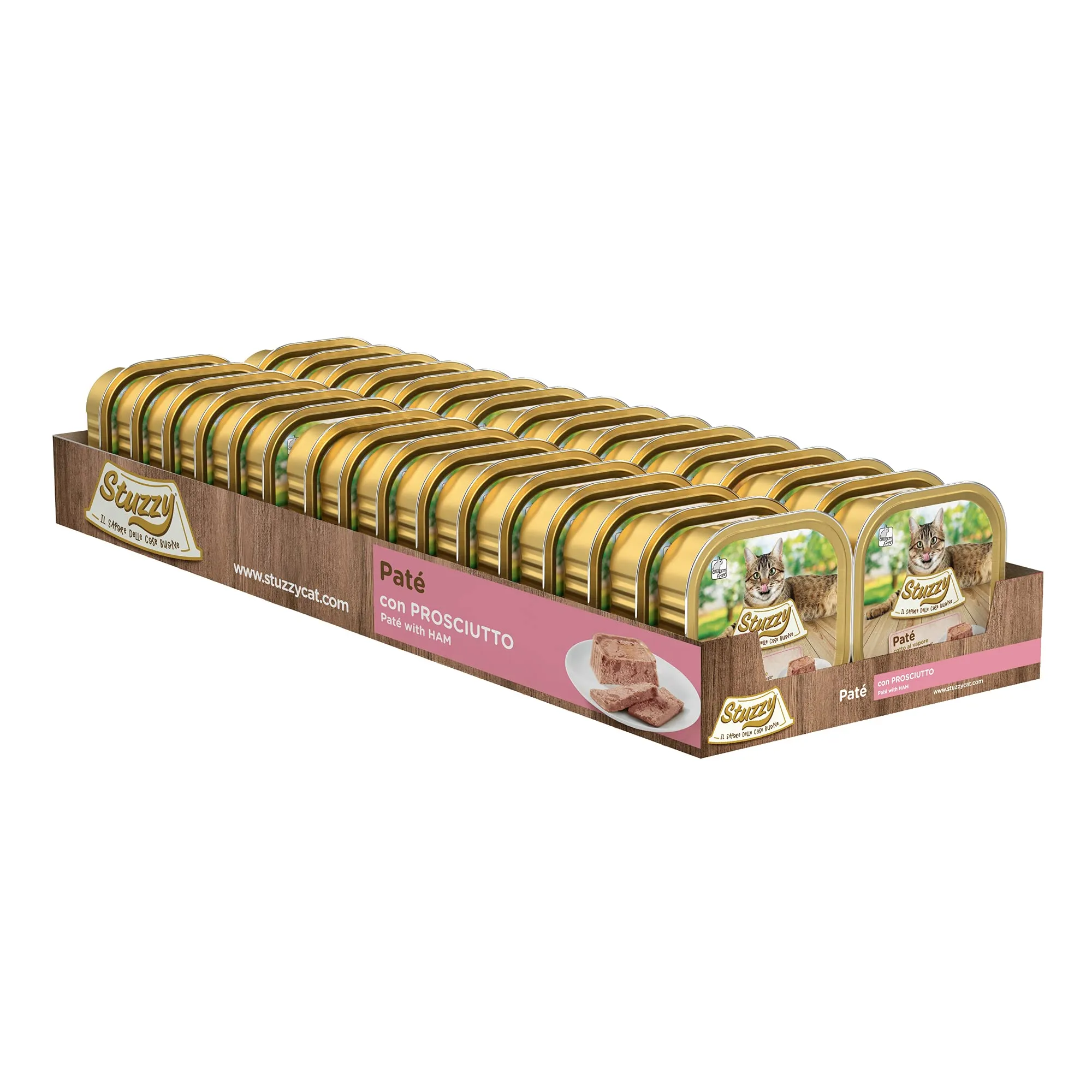 Stuzzy Cibo Umido per Gatti Adulti al Gusto Prosciutto, Paté e Carni in Pezzi, 3,2 kg (32 Vaschette da 100 g) - immagine 4