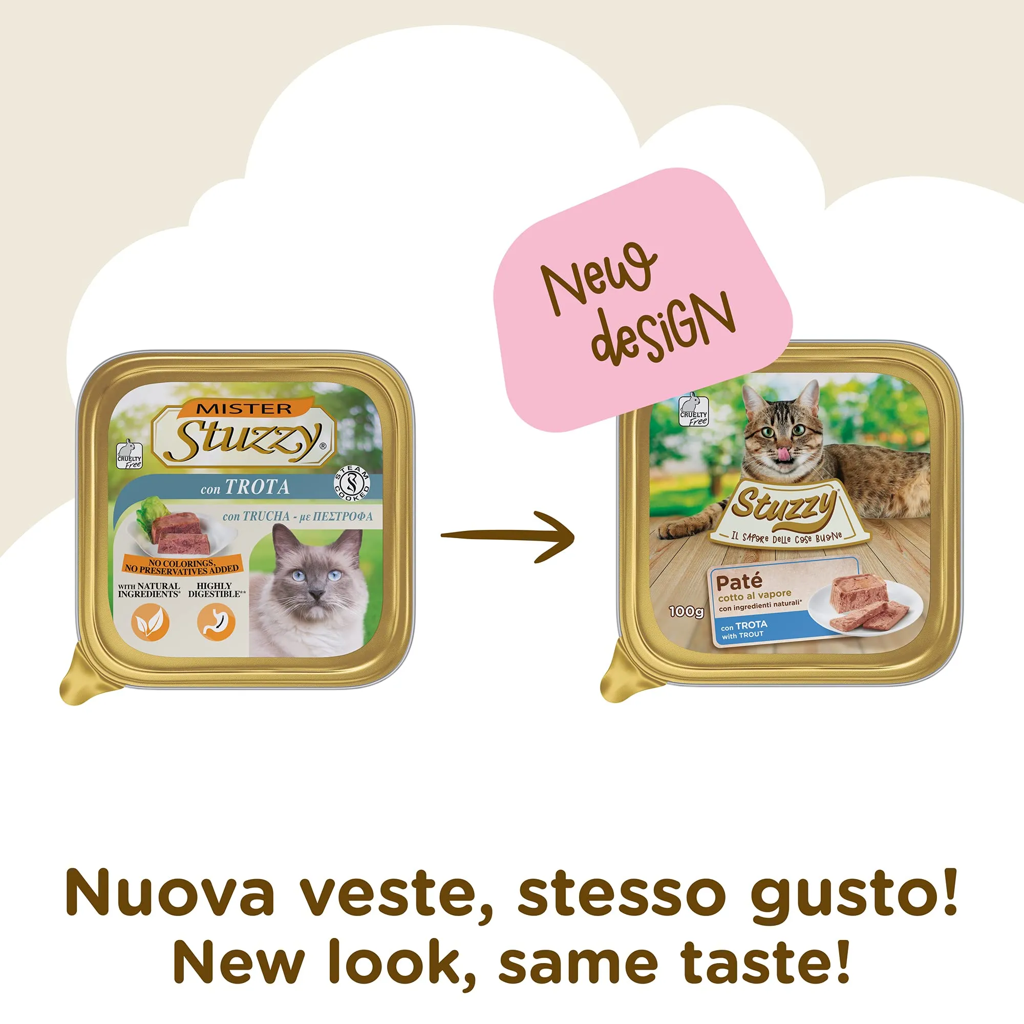 Stuzzy Cibo Umido per Gatti Adulti alla Trota, Paté e Carni in Pezzi, 3,2kg (32 x 100g) - immagine 2