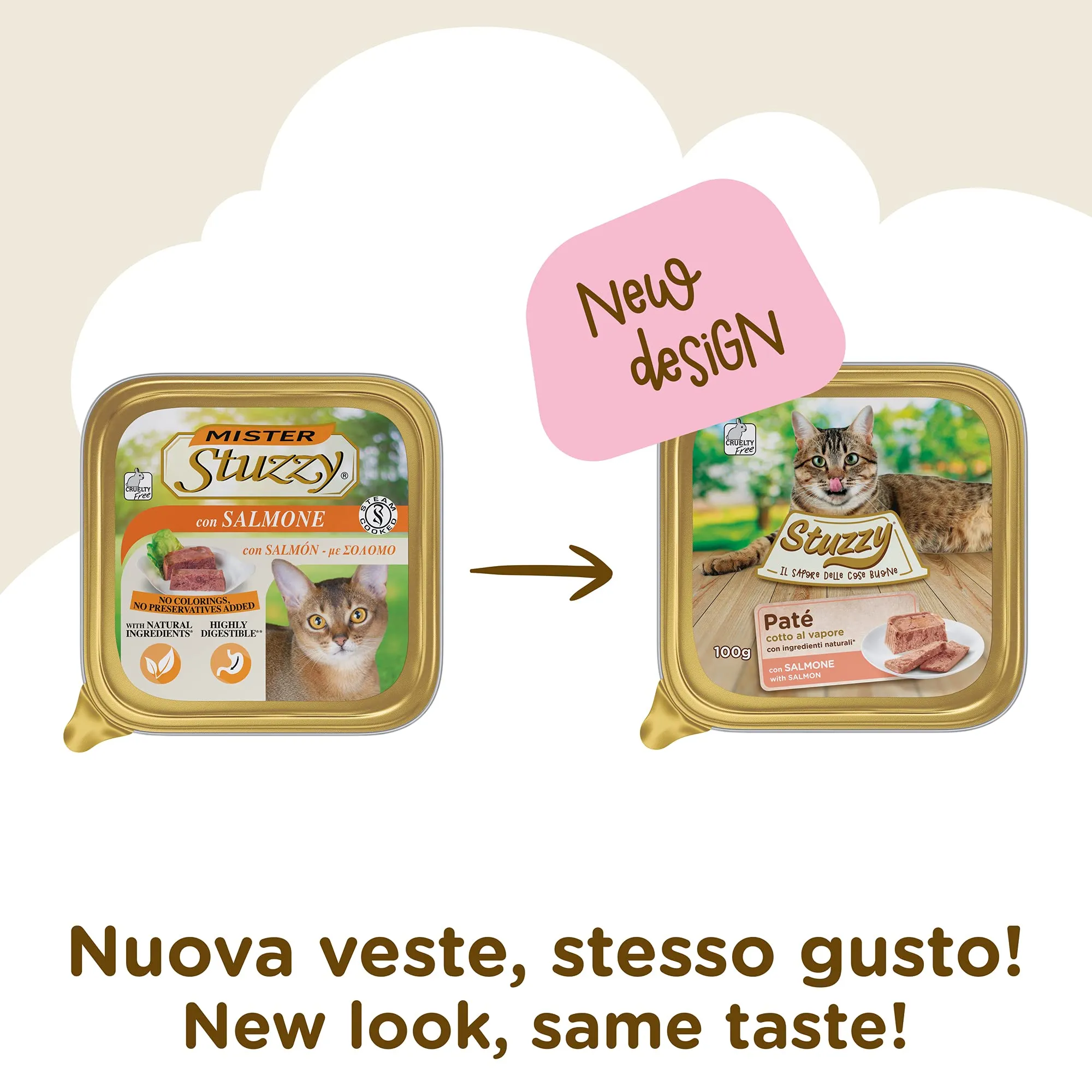 Stuzzy Cibo Umido per Gatti Adulti al Salmone, Paté e Carni in Pezzi, 3,2 kg (32 x 100 g) - immagine 2