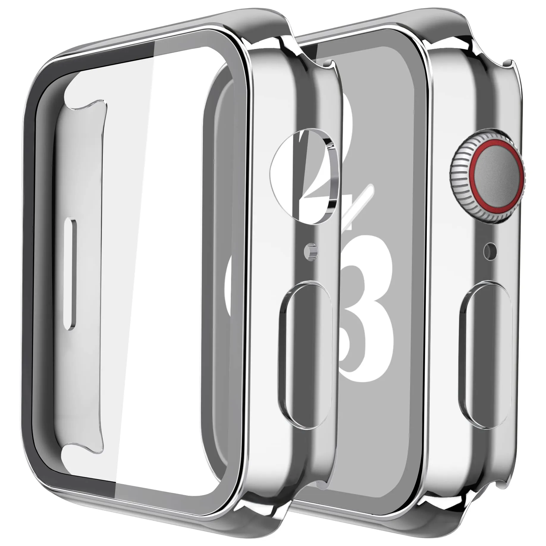 Misxi Cover con Vetro Temperato per Apple Watch Serie 9 8 7 45mm, Custodia Rigida Protezione Totale, 1 Argento + 1 Trasparente - immagine 1