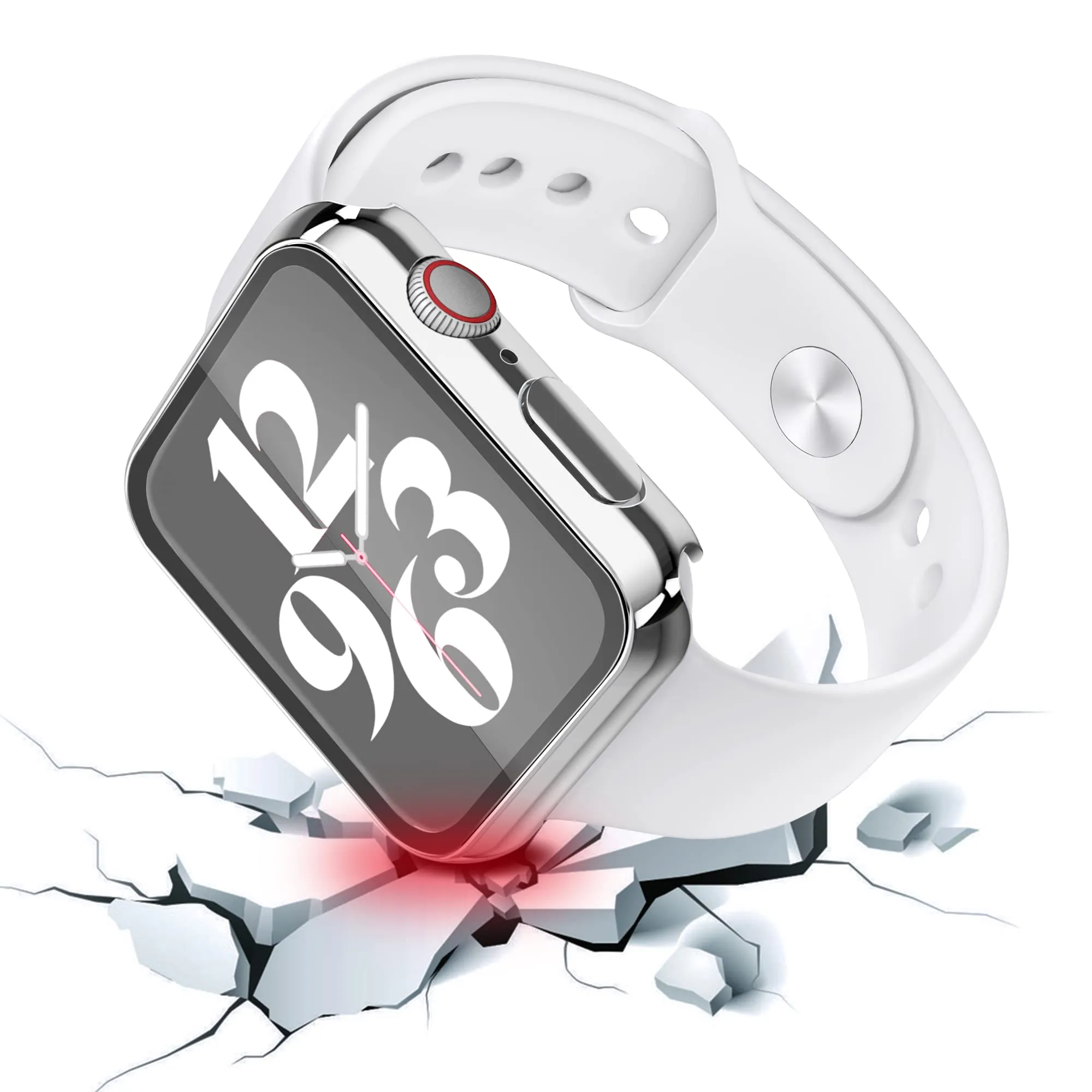 Misxi Cover con Vetro Temperato per Apple Watch Serie 9 8 7 45mm, Custodia Rigida Protezione Totale, 1 Argento + 1 Trasparente - immagine 3
