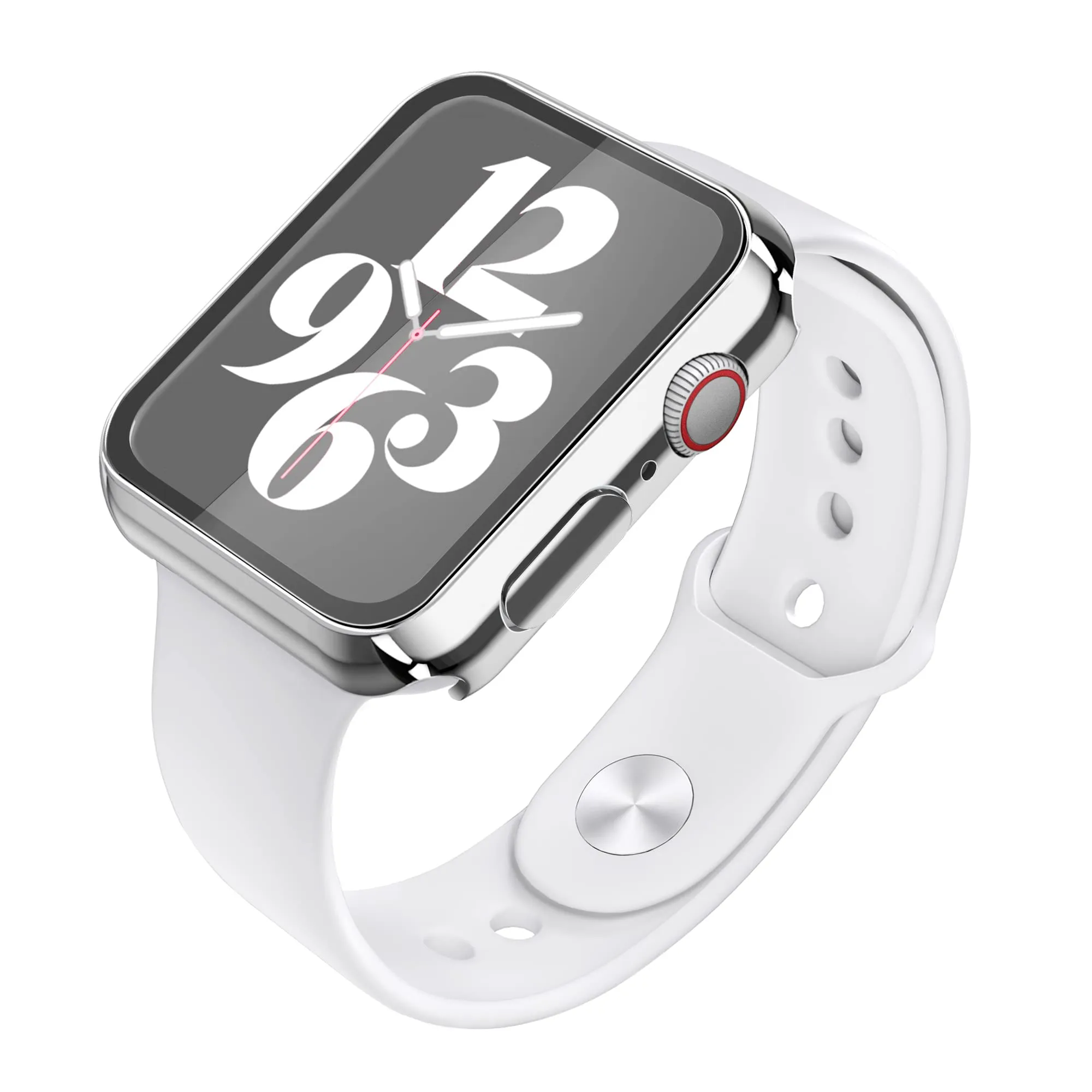 Misxi Cover con Vetro Temperato per Apple Watch Serie 9 8 7 45mm, Custodia Rigida Protezione Totale, 1 Argento + 1 Trasparente - immagine 5