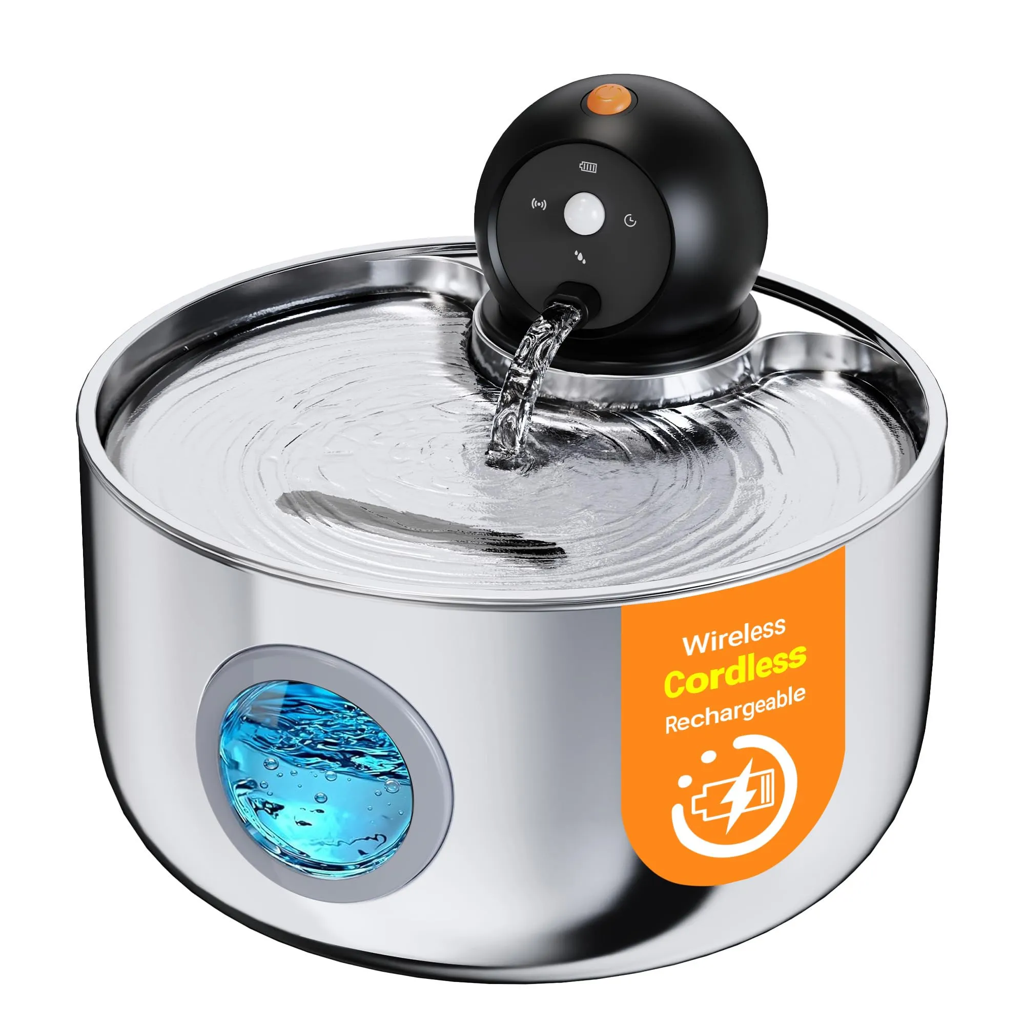 NOBXBON Fontanella per Gatti senza Fili in Acciaio, Dispenser Acqua Automatico con Sensore di Movimento, 2.6L, Batteria - immagine 1