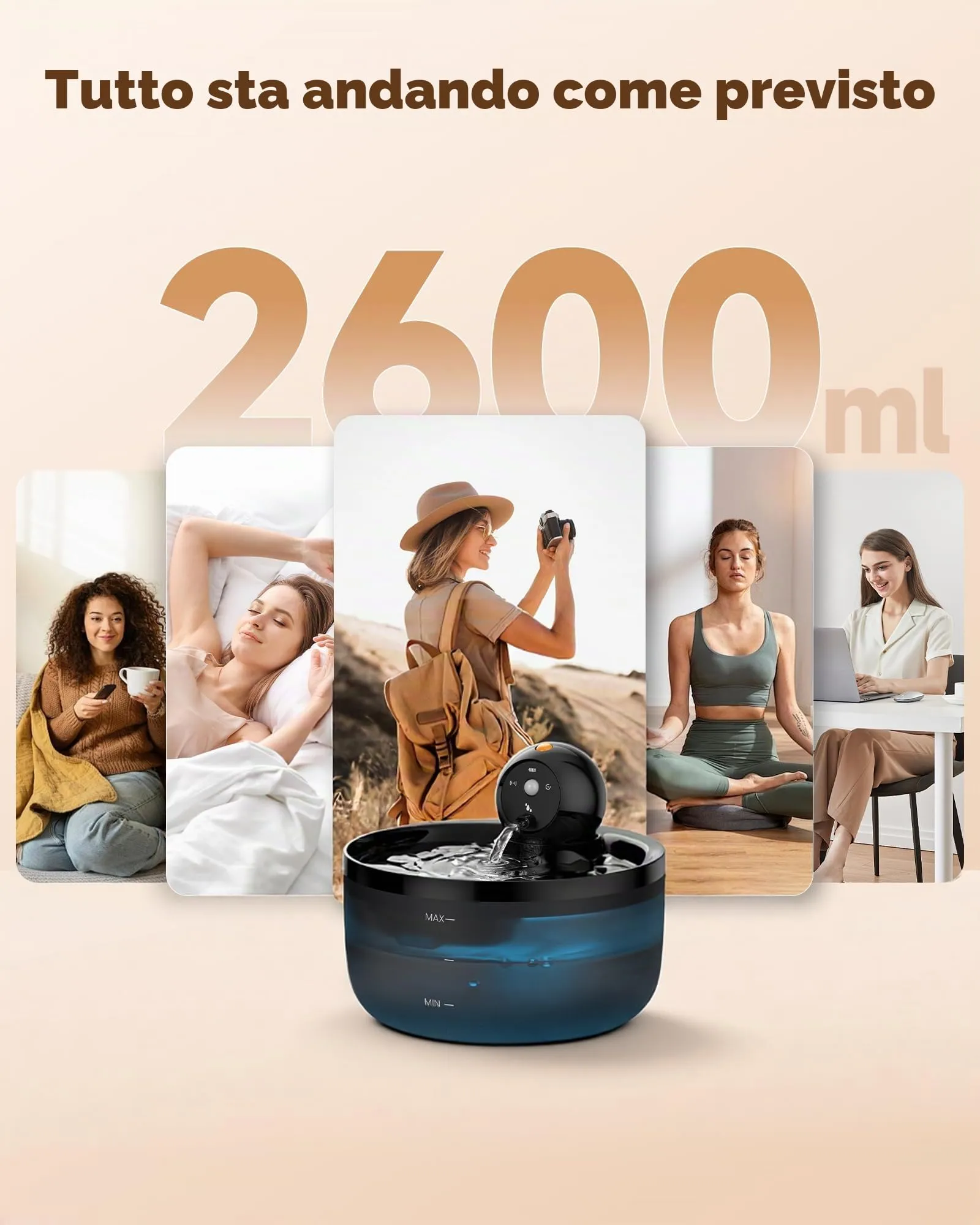 GOOIFUN Fontanella per Gatti con Sensore, Wireless e Ricaricabile, 2.6L, Nero, con 8 Filtri e 8 Spugne, W3-F8 - immagine 2