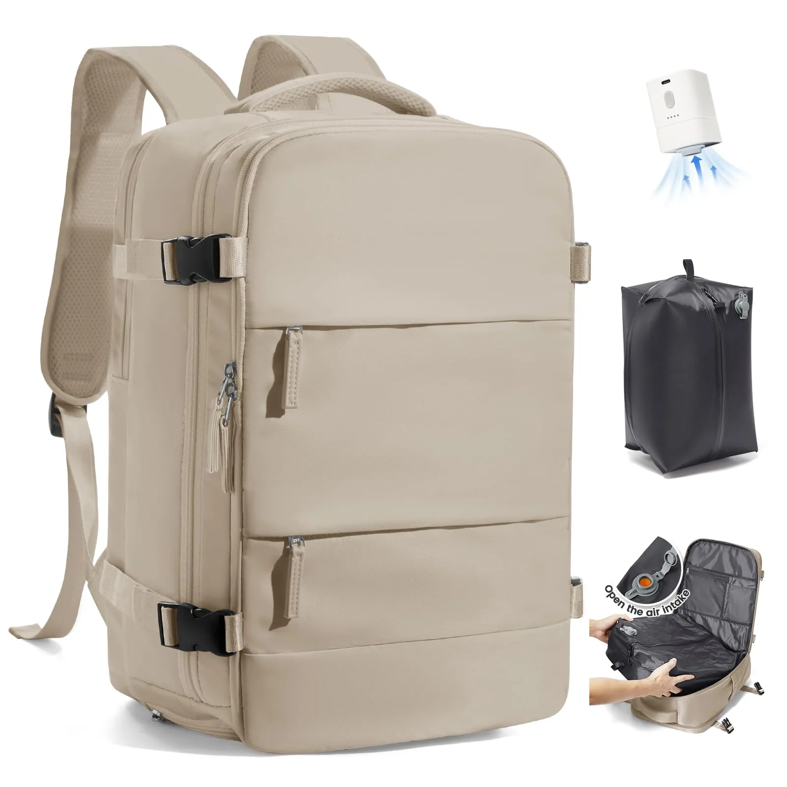 SZLX Zaino da Viaggio Sottovuoto con Pompa 40x30x20 Ryanair Wizzair Bagaglio a Mano Impermeabile con Scomparto Laptop 14 Pollici e Scomparto per Scarpe - immagine 1